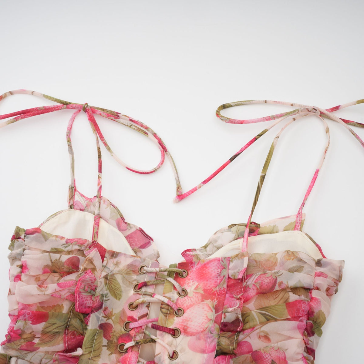 Angèle strawberry-print tiered mini dress