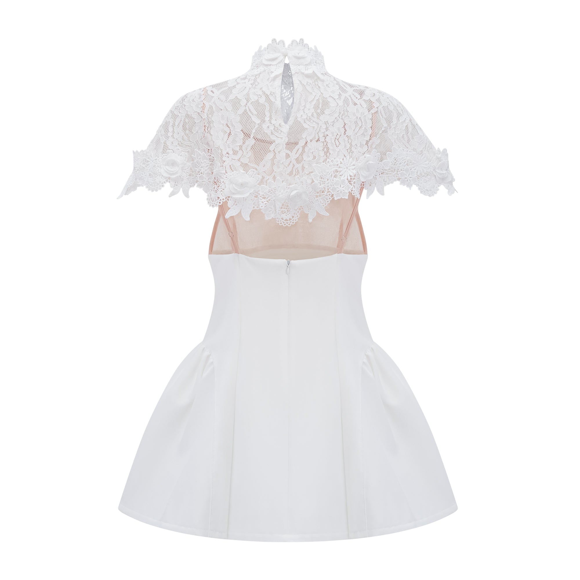 Mandana White Lace Mini Dress with Cape