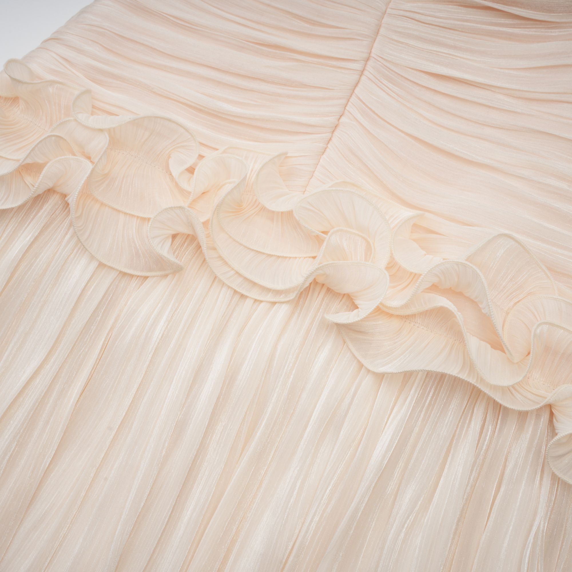 Céleste neutrals ruffled pleated maxi dress