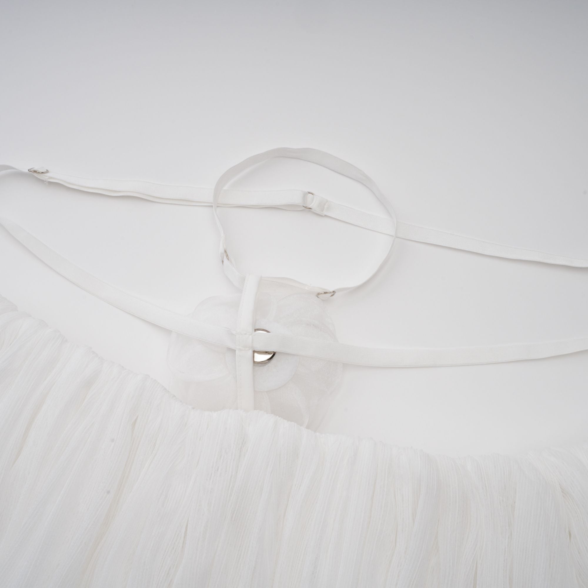 Hortense white floral-appliqué pleated tulle mini dress