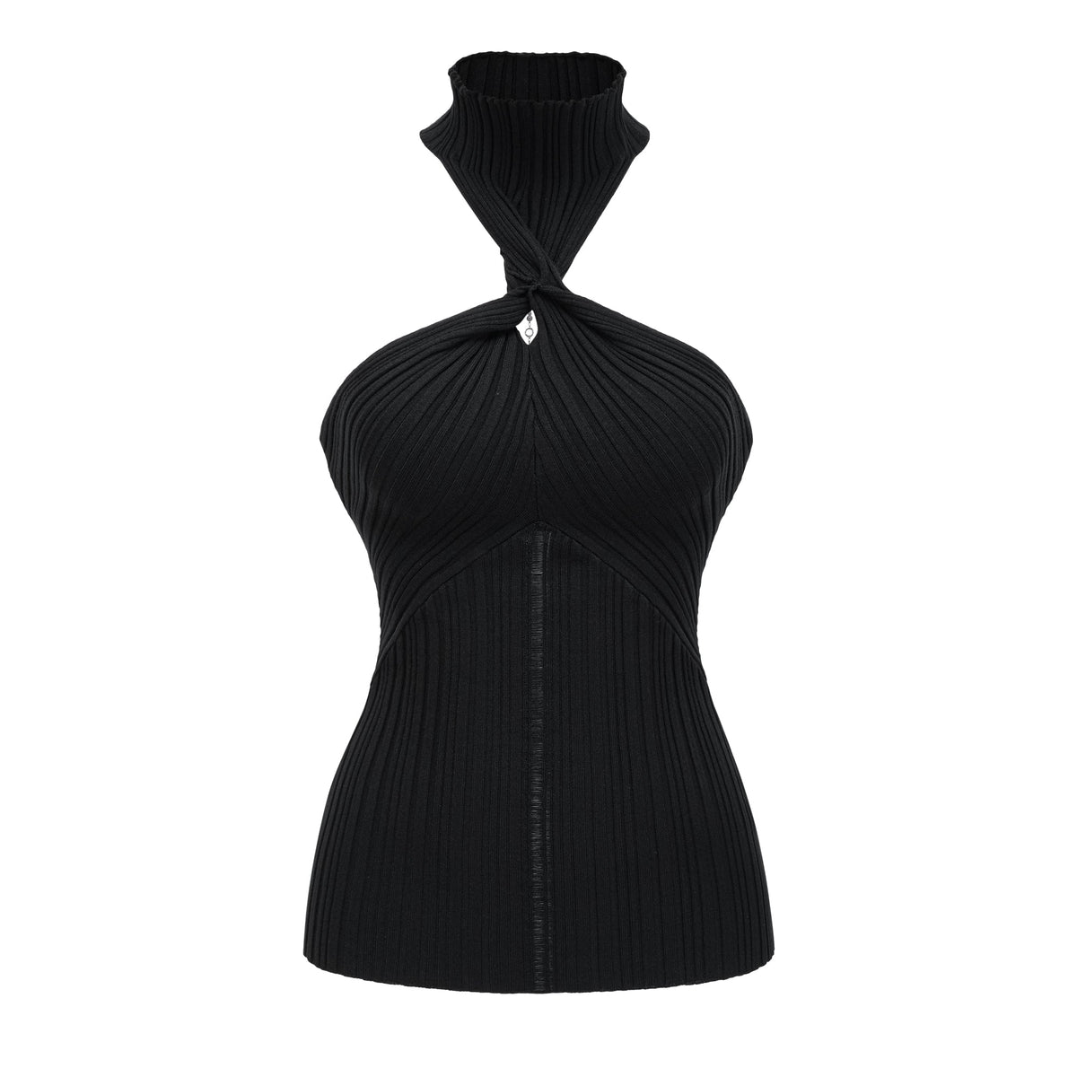 Gabrielle Black Halterneck Ribbed Knit Top