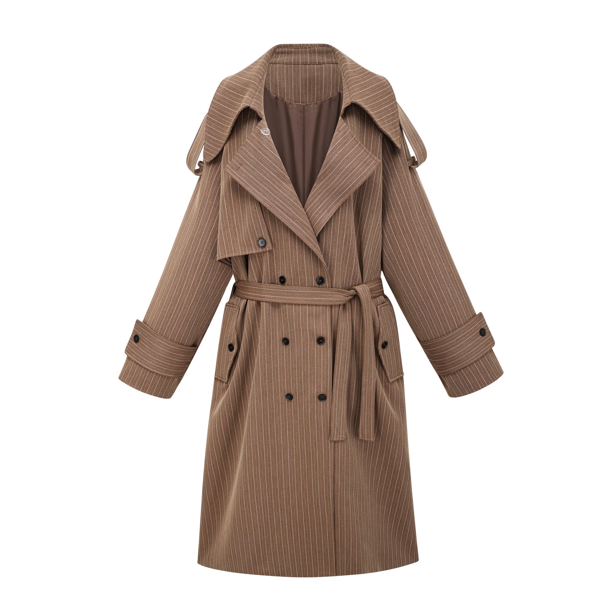 Clémence Brown Striped Trench Coat & Trousers Set - brown