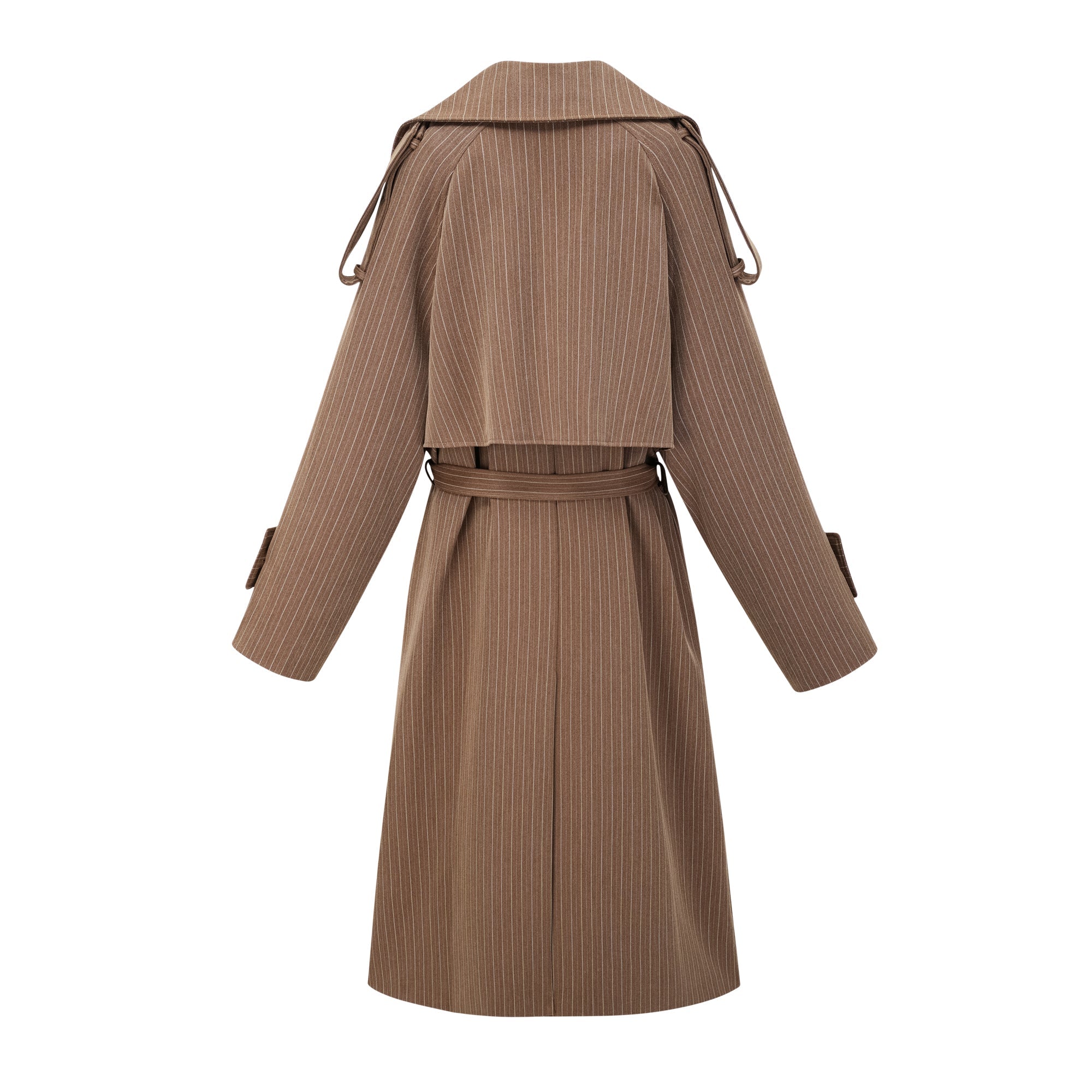 Clémence Brown Striped Trench Coat & Trousers Set - brown