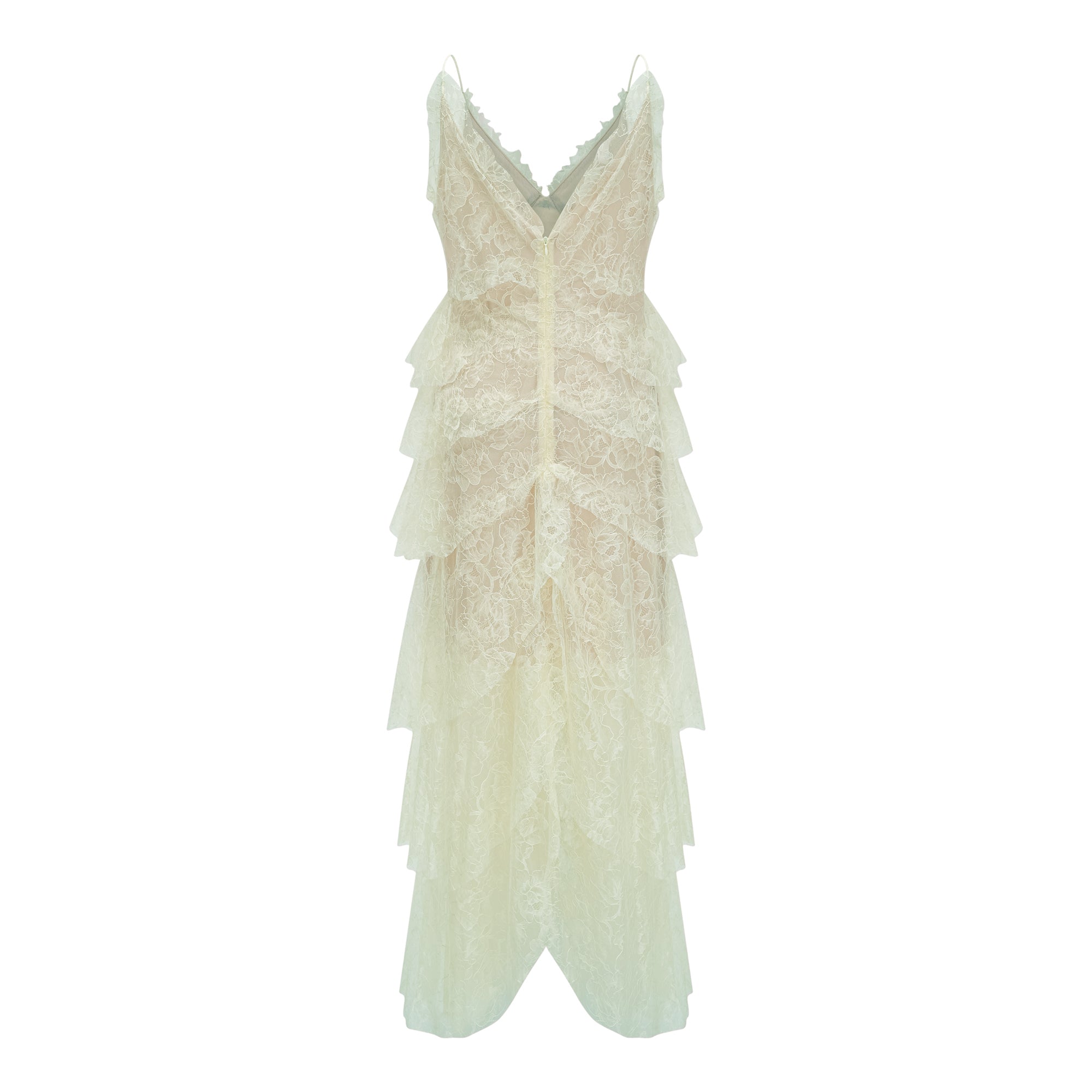 Atousa Green Layered Floral Lace Maxi Dress with Bow