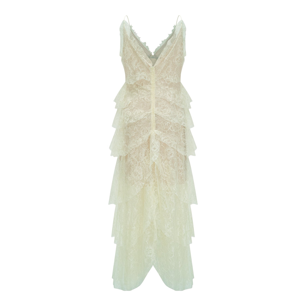 Atousa Green Layered Floral Lace Maxi Dress with Bow