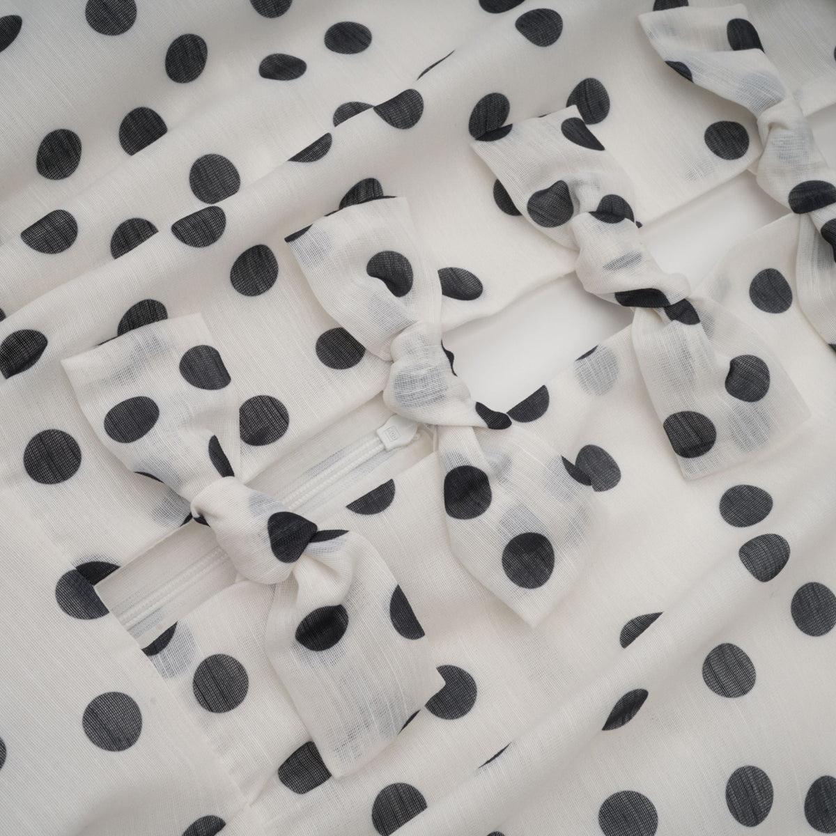 Audrey white bowknot polka-dot midi dress