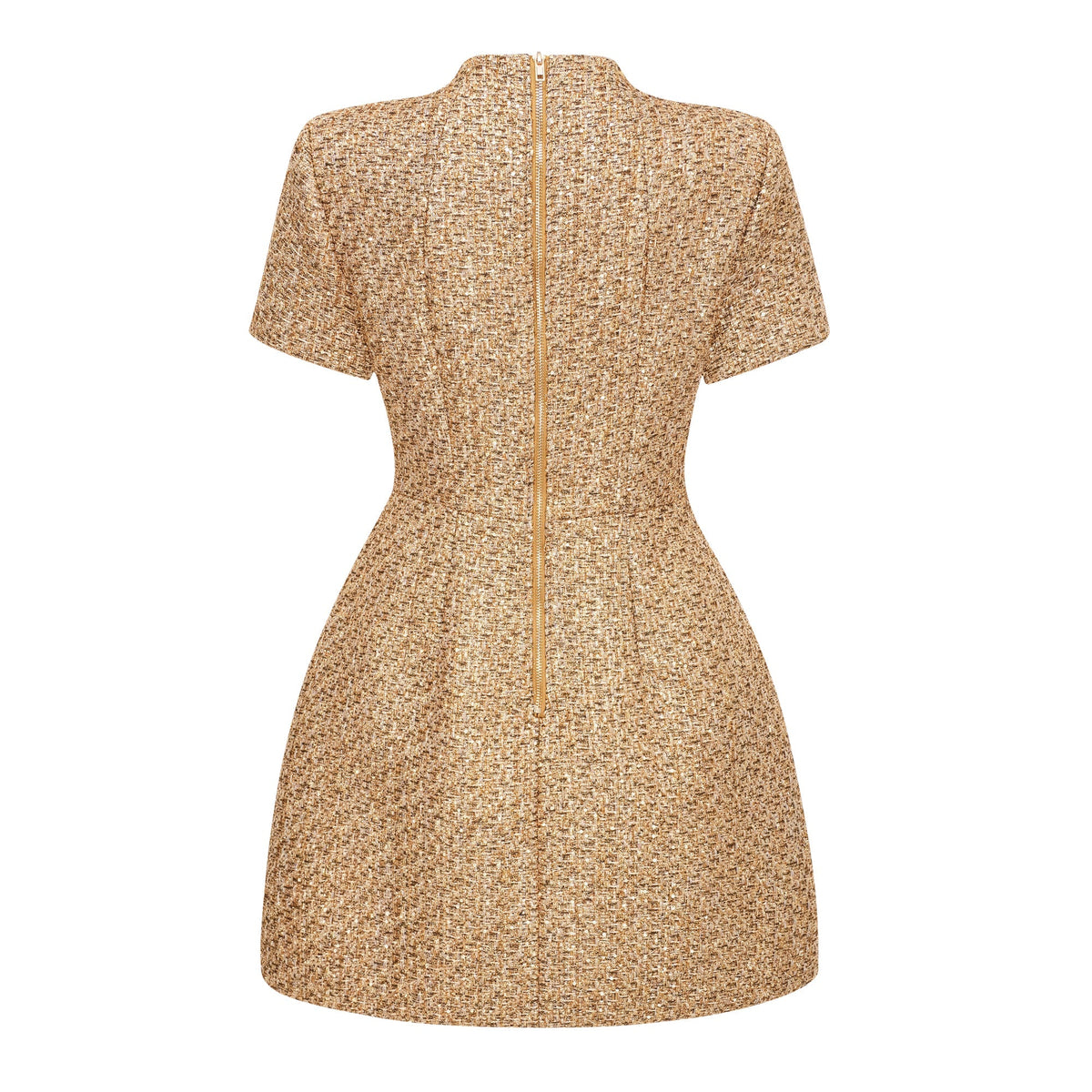 Arna Gold Round Neck Tweed Mini Dress