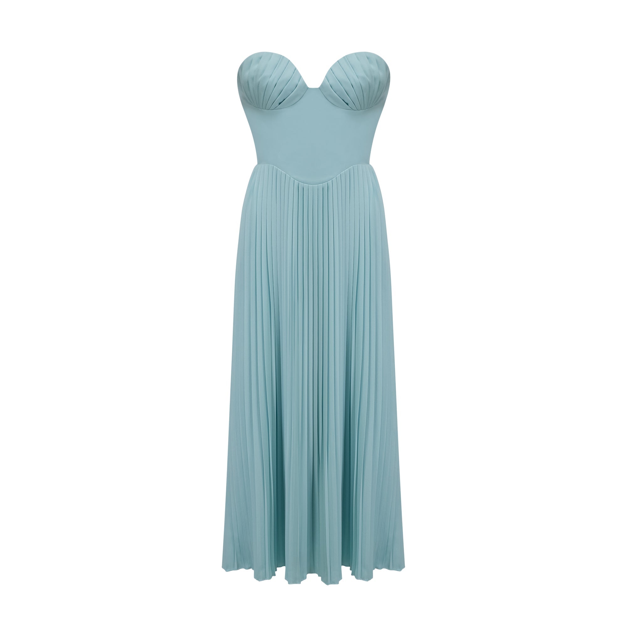 Carlotta blue pleated corset maxi dress