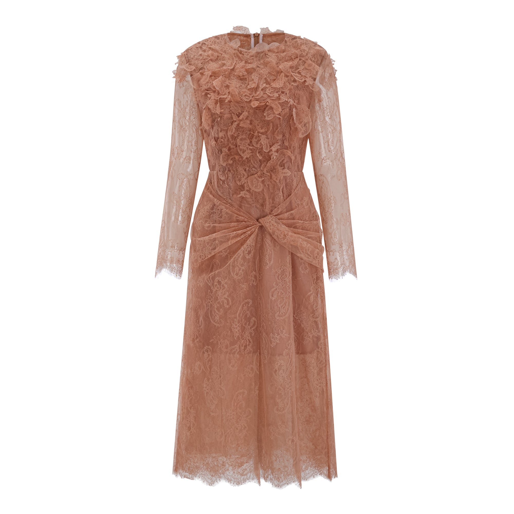 Hadley Caramel Twisted Floral Lace Midi Dress