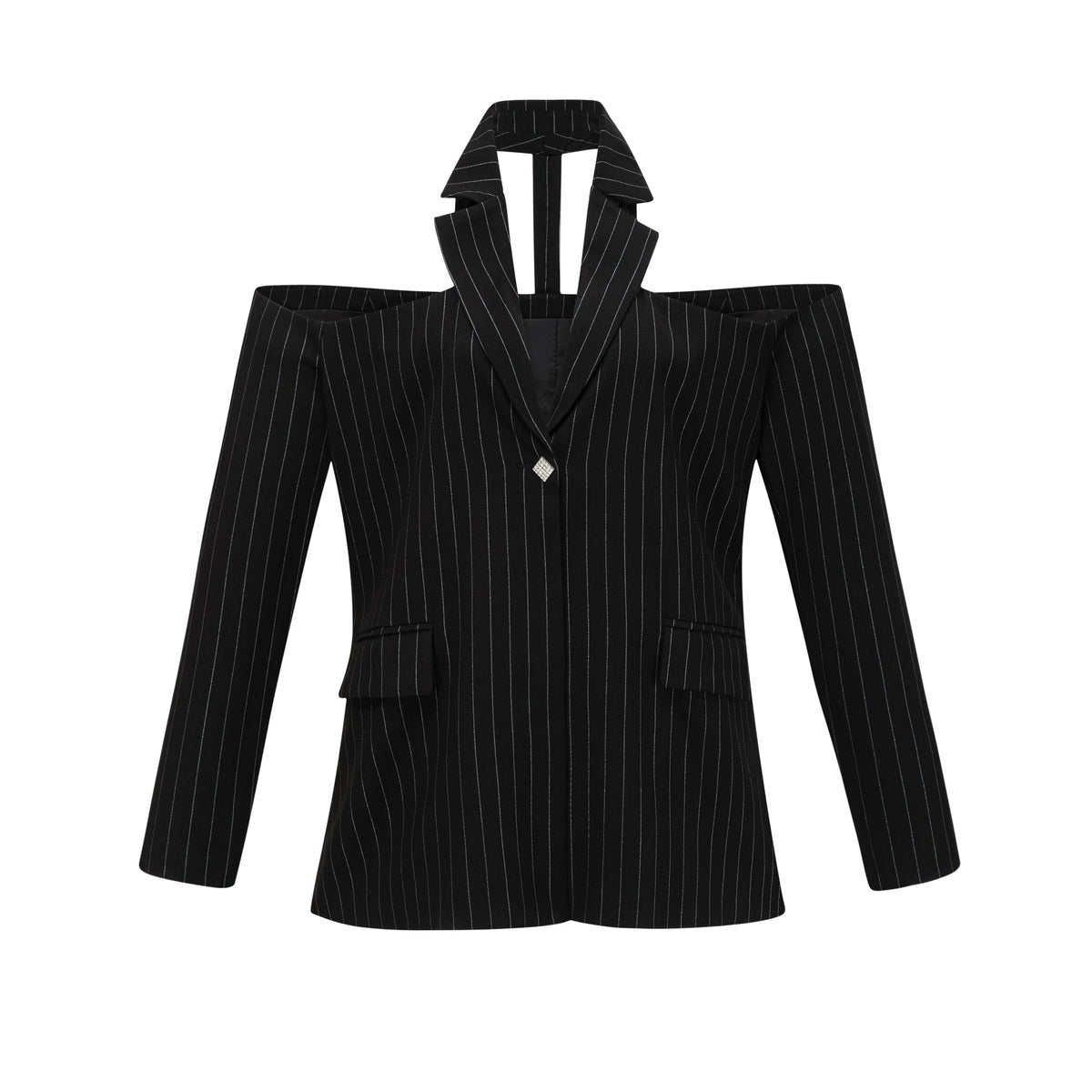 Stefania black striped open-back blazer mini dress - Black