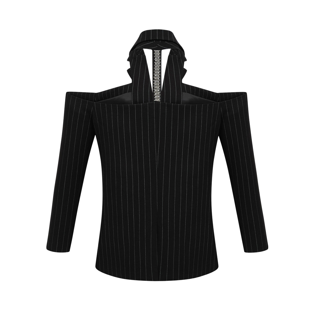 Stefania black striped open-back blazer mini dress - Black
