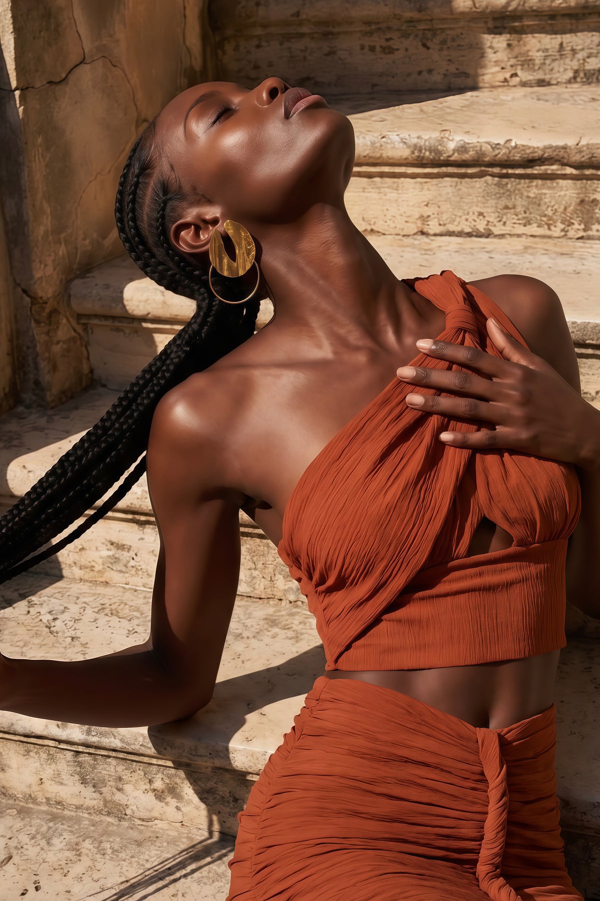 célestine brown twisted cut-out top & skirt matching set