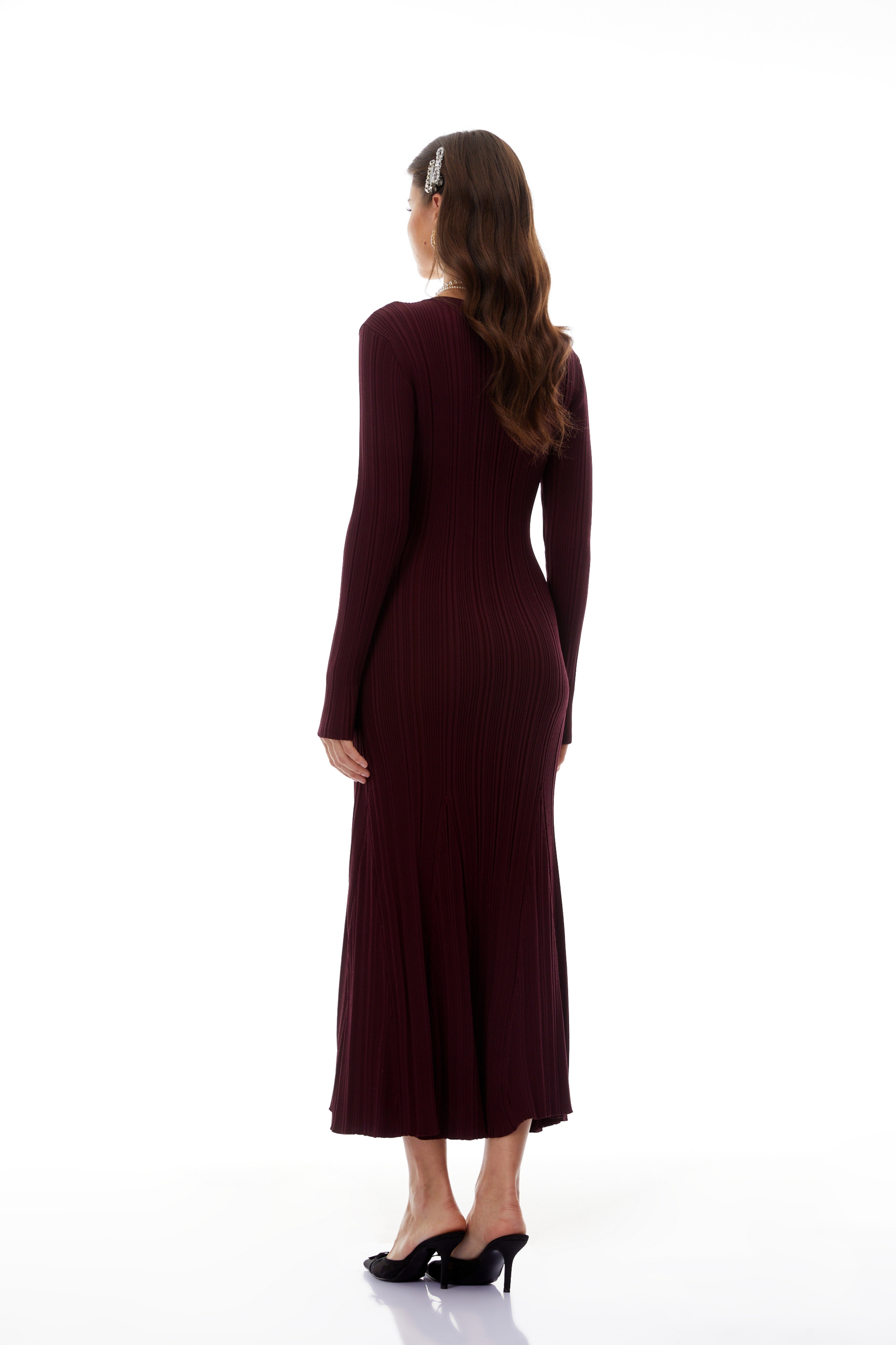 Dagný Burgundy Lace Trim Knit Midi Dress (Final Sale)
