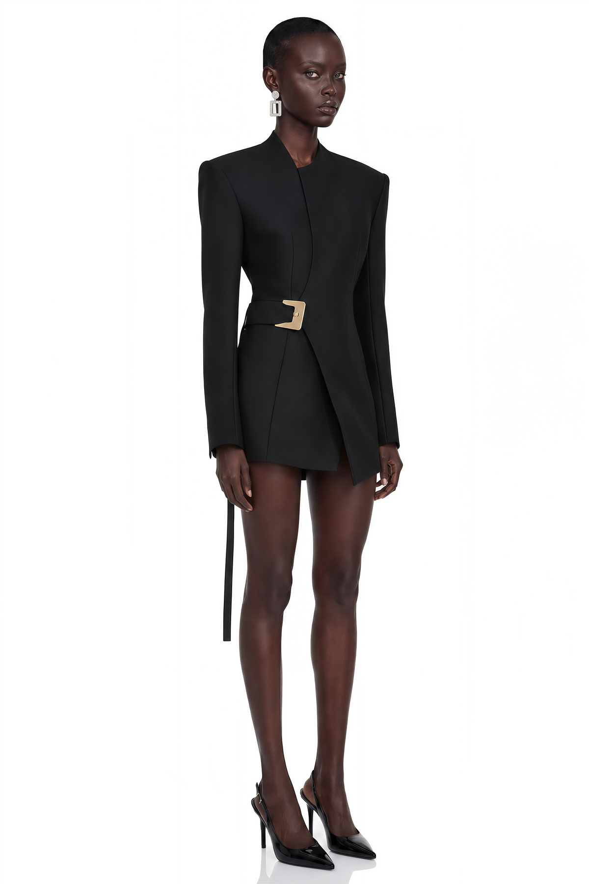 daleyza black asymmetrical hem belted blazer jacket