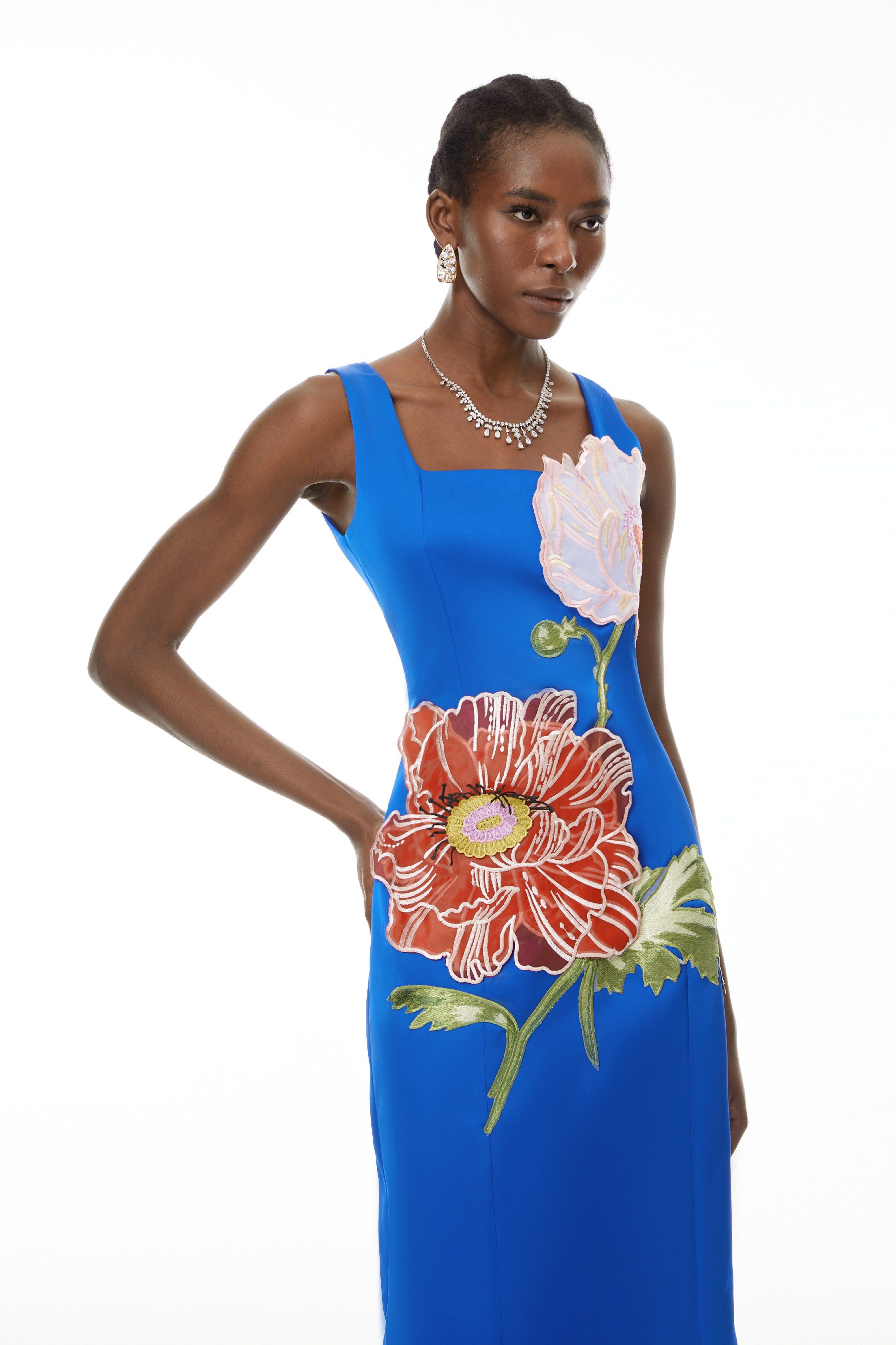 Damaris Blue Floral Embroidered Maxi Dress (Final Sale-US Only)