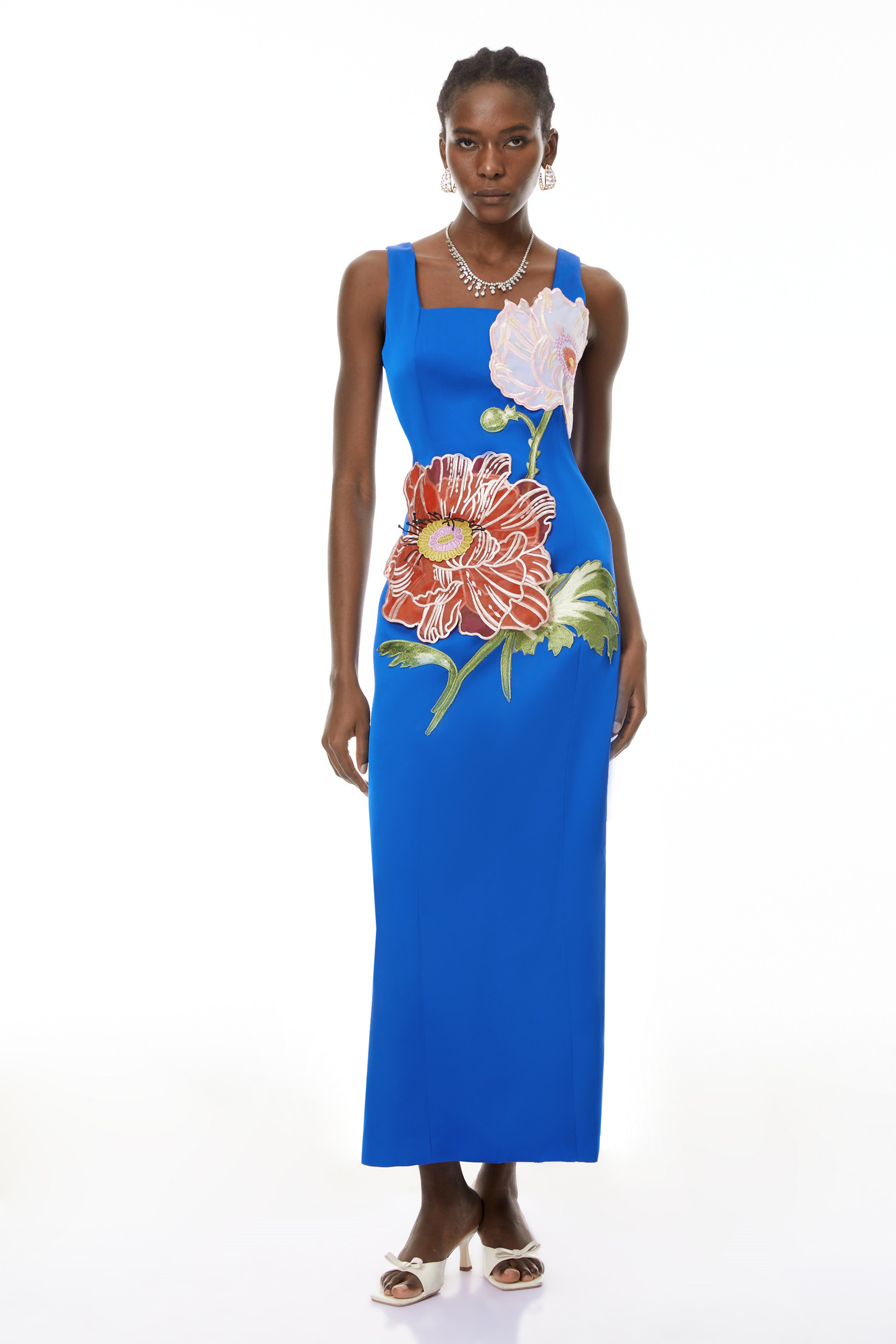Damaris Blue Floral Embroidered Maxi Dress (Final Sale-US Only)