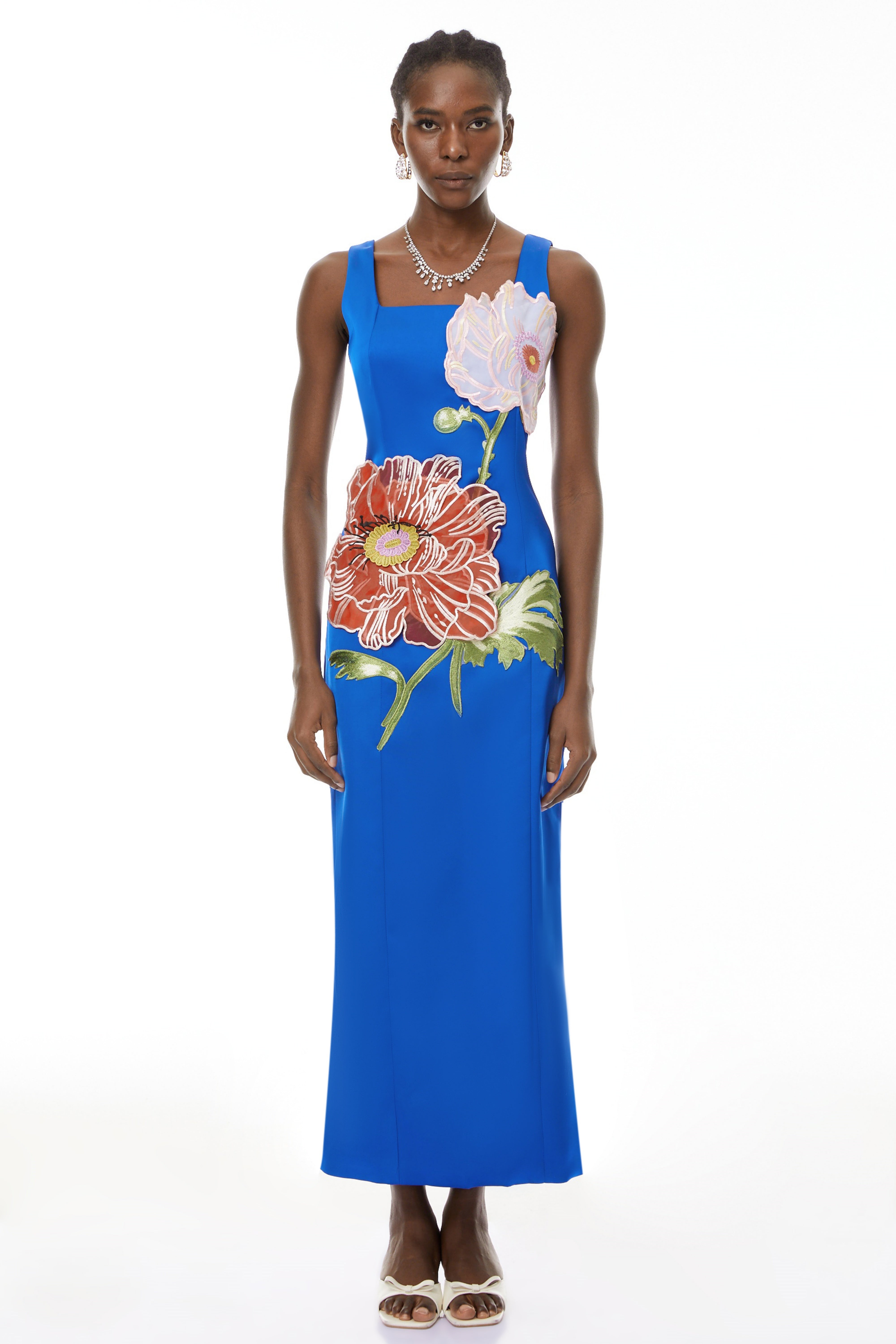 Damaris Blue Floral Embroidered Maxi Dress (Final Sale-US Only)