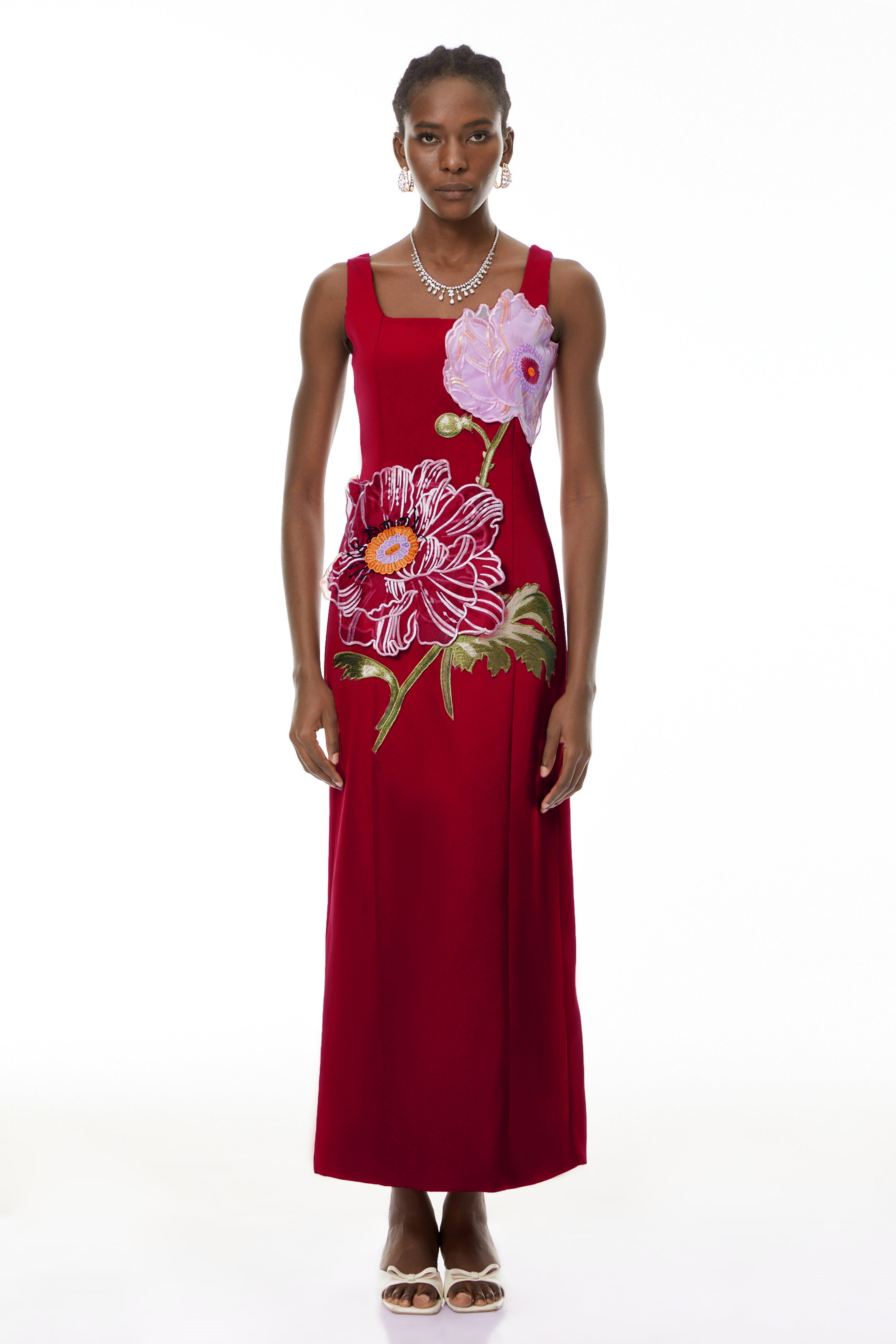 Damaris Red Floral Embroidered Maxi Dress (Final Sale-US Only)