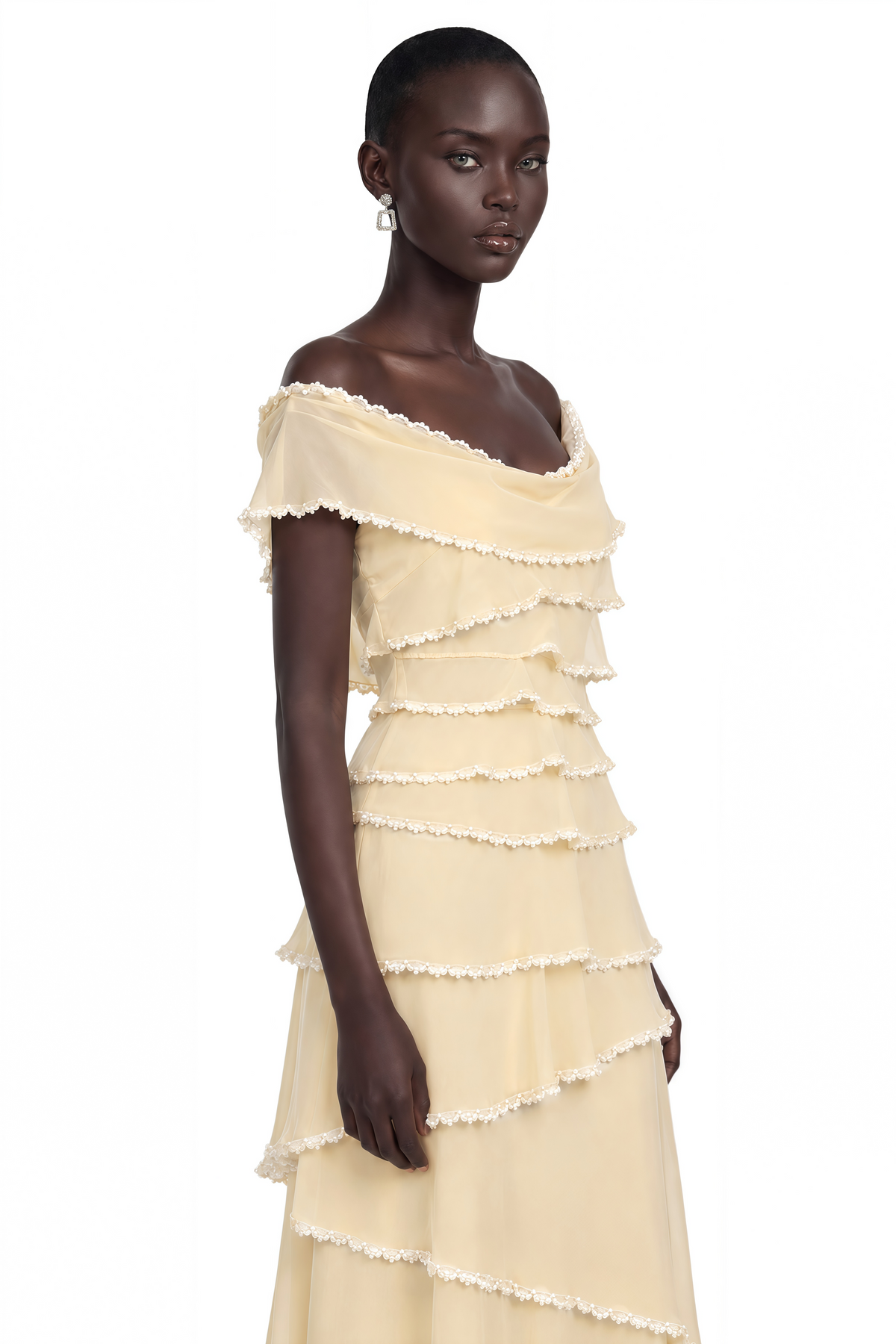 Damla Butter Asymmetrical Tiered Maxi Dress