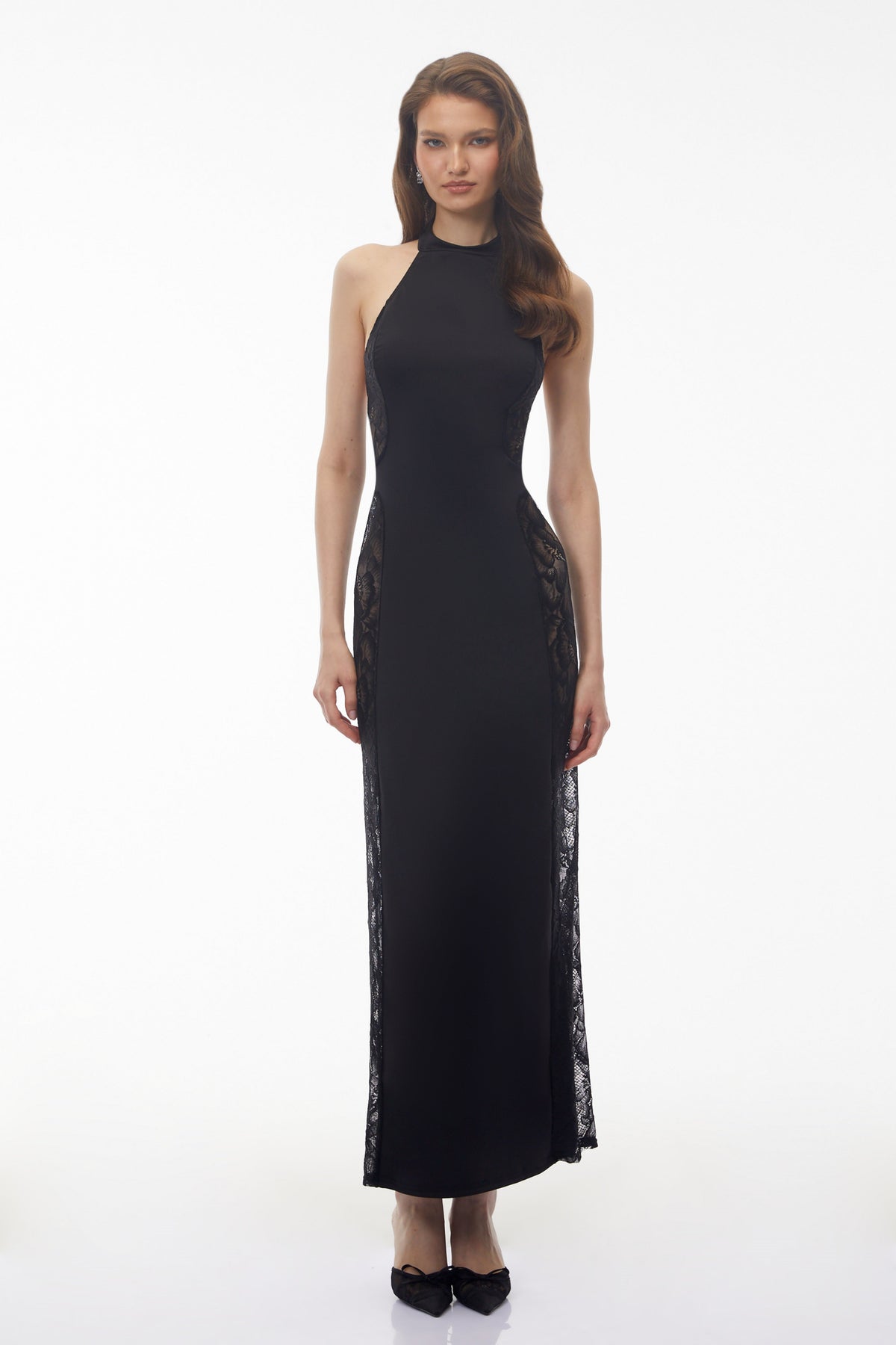 Darcie Black Halterneck Floral Lace Maxi Dress