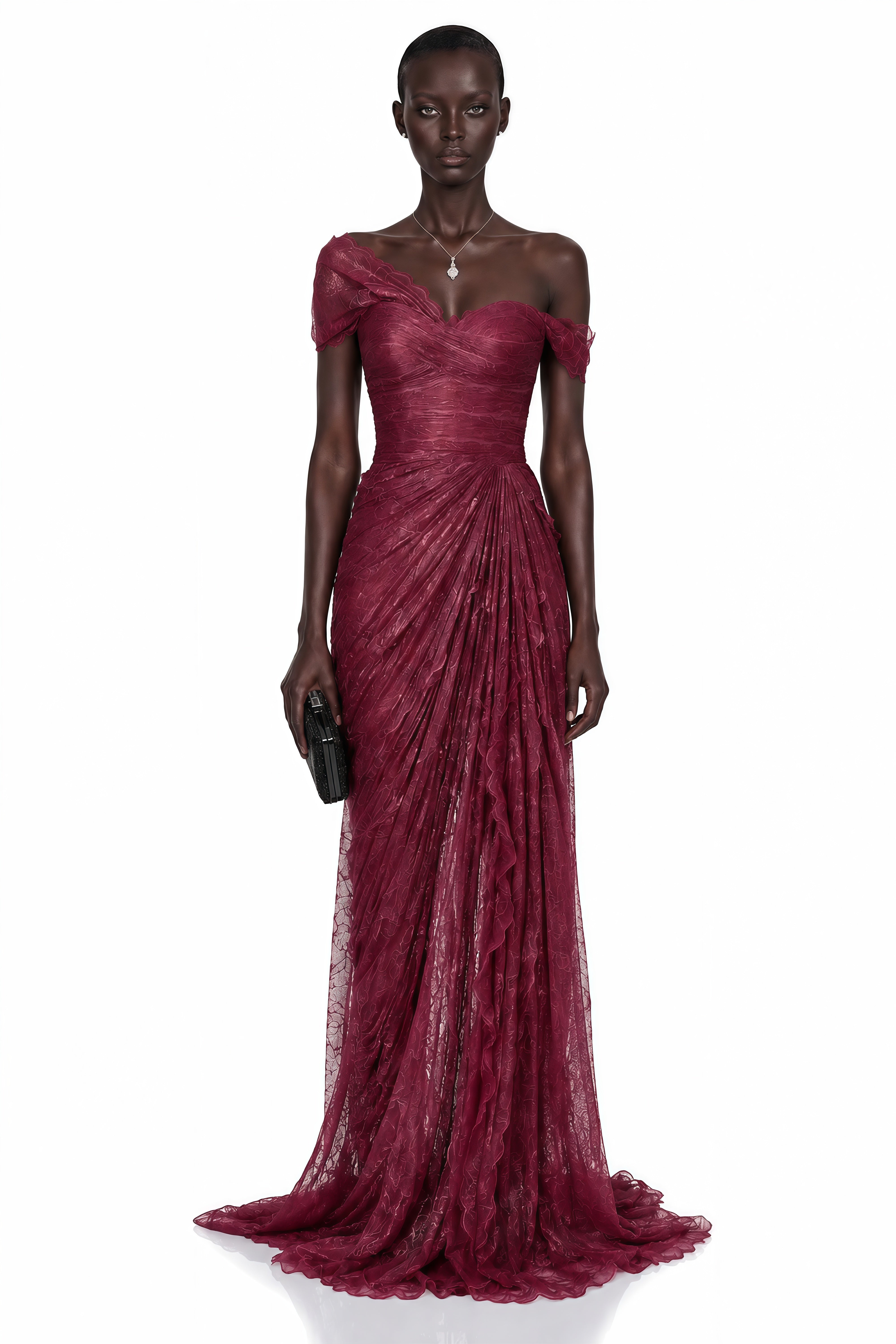 Defne Pink One Shoulder Ruched Lace Maxi Dress