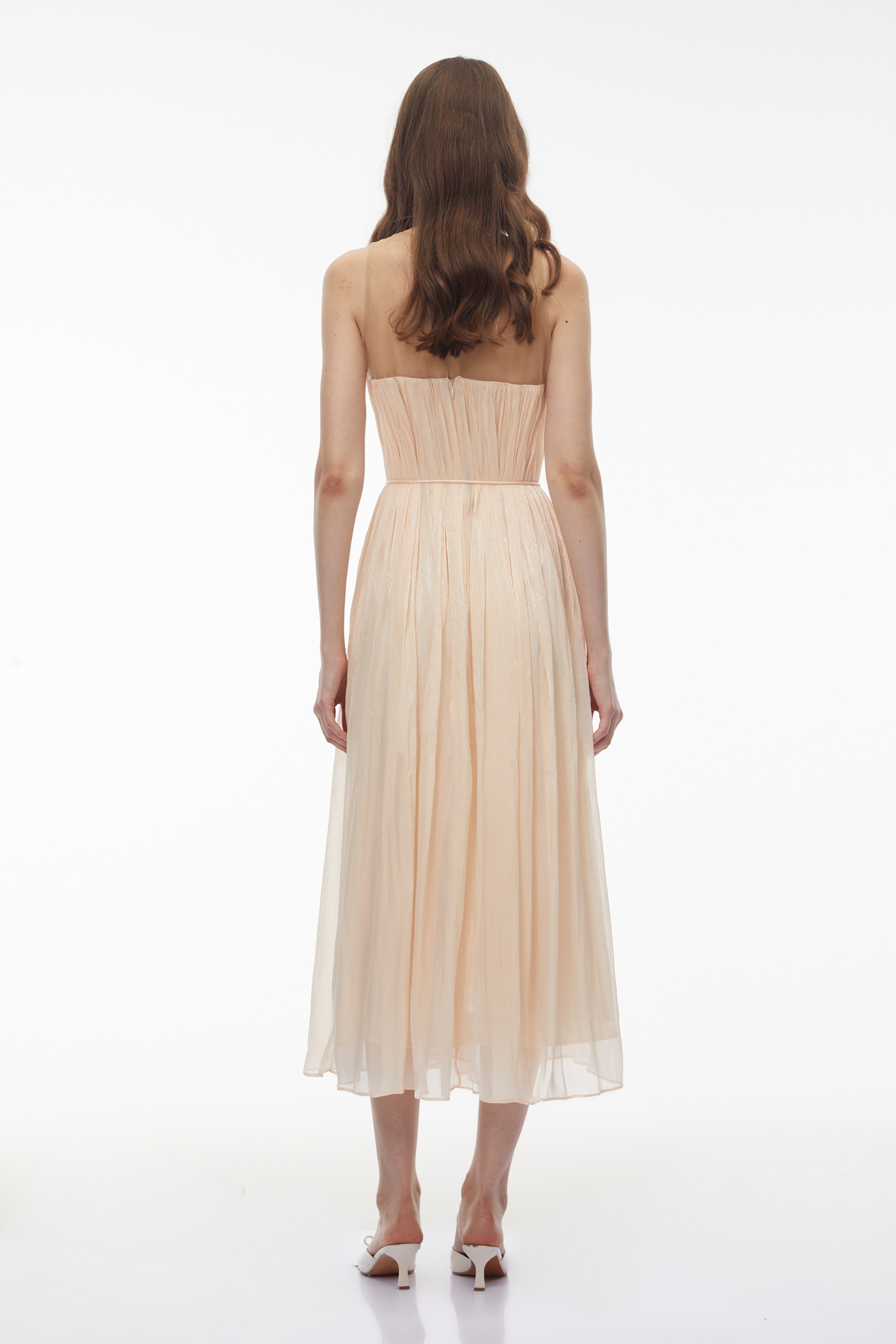 Deirdre Pink Embellishment Ruched Midi Dress