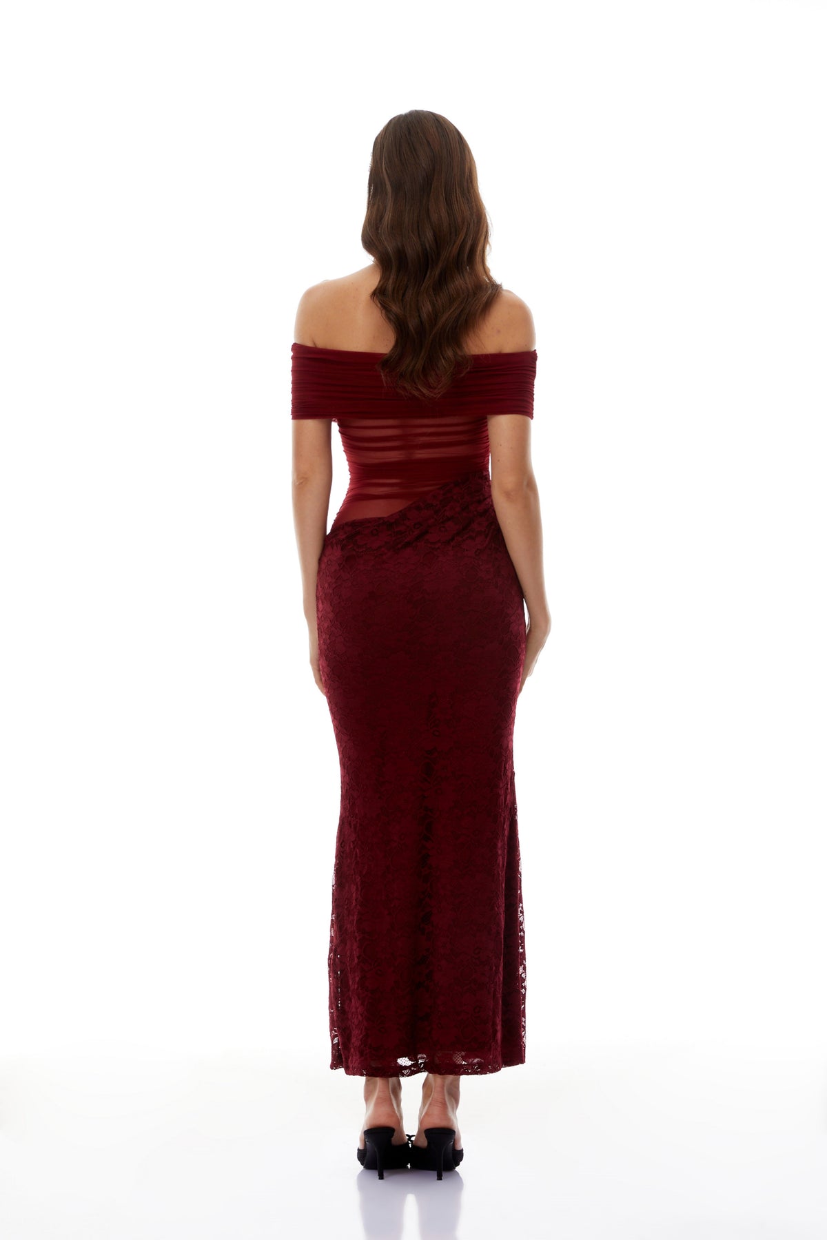 Dianthe Red Lace Panel Mesh Midi Dress (Final Sale)