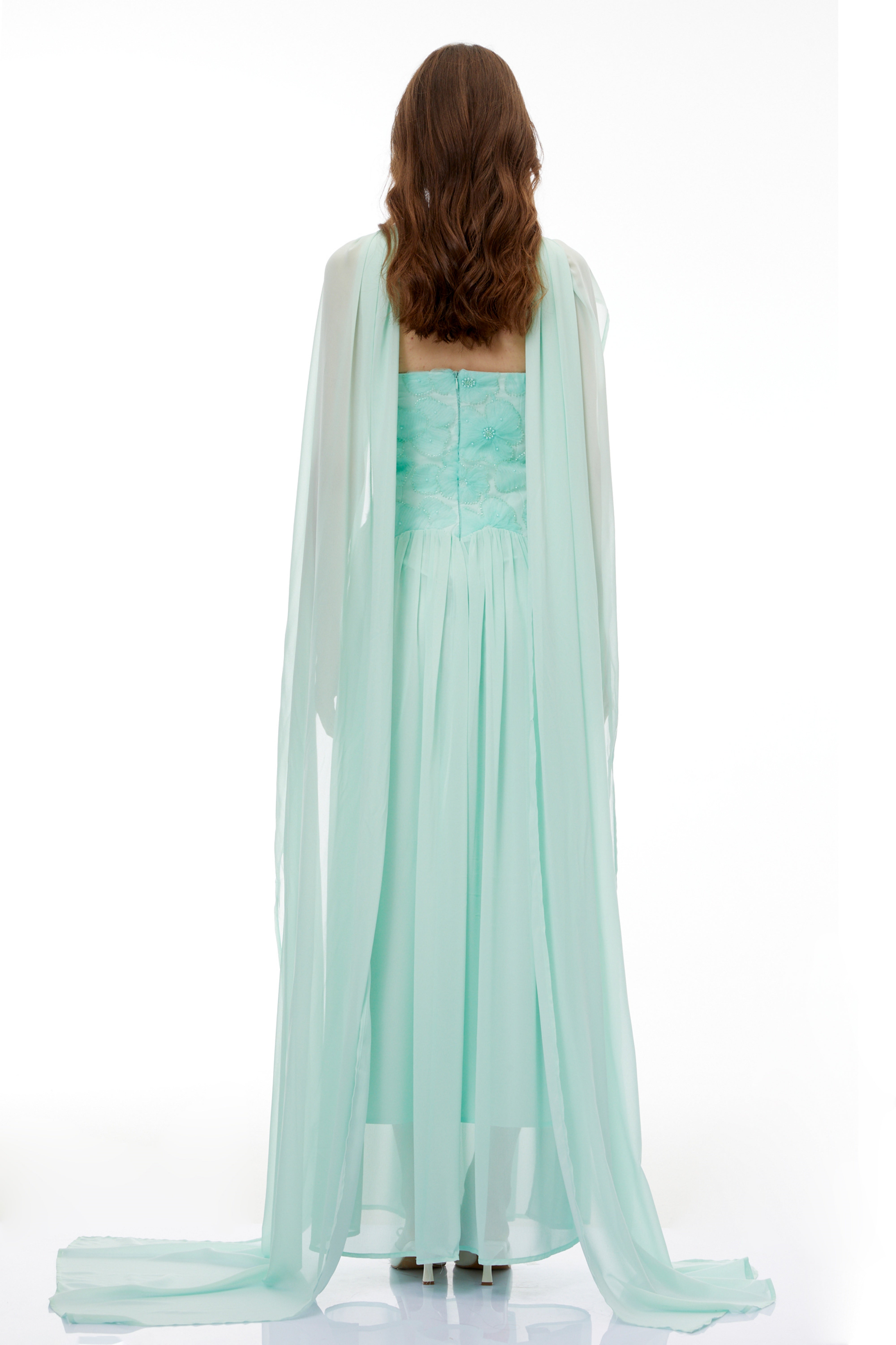 Dobromila Green Floral Embroidered Pleated Maxi Dress