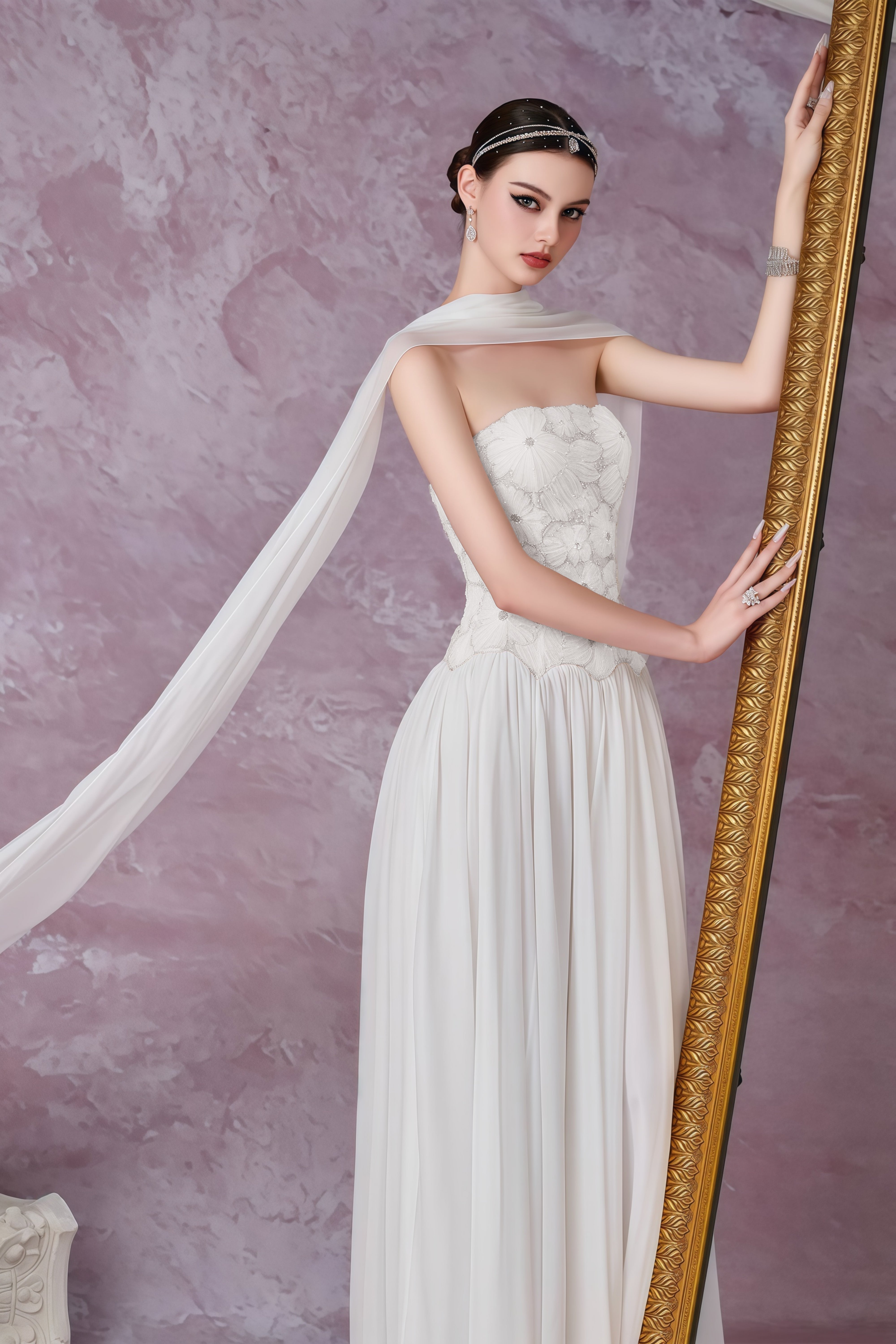 Dobromila White Floral Embroidered Pleated Maxi Dress (Final Sale-US Only)