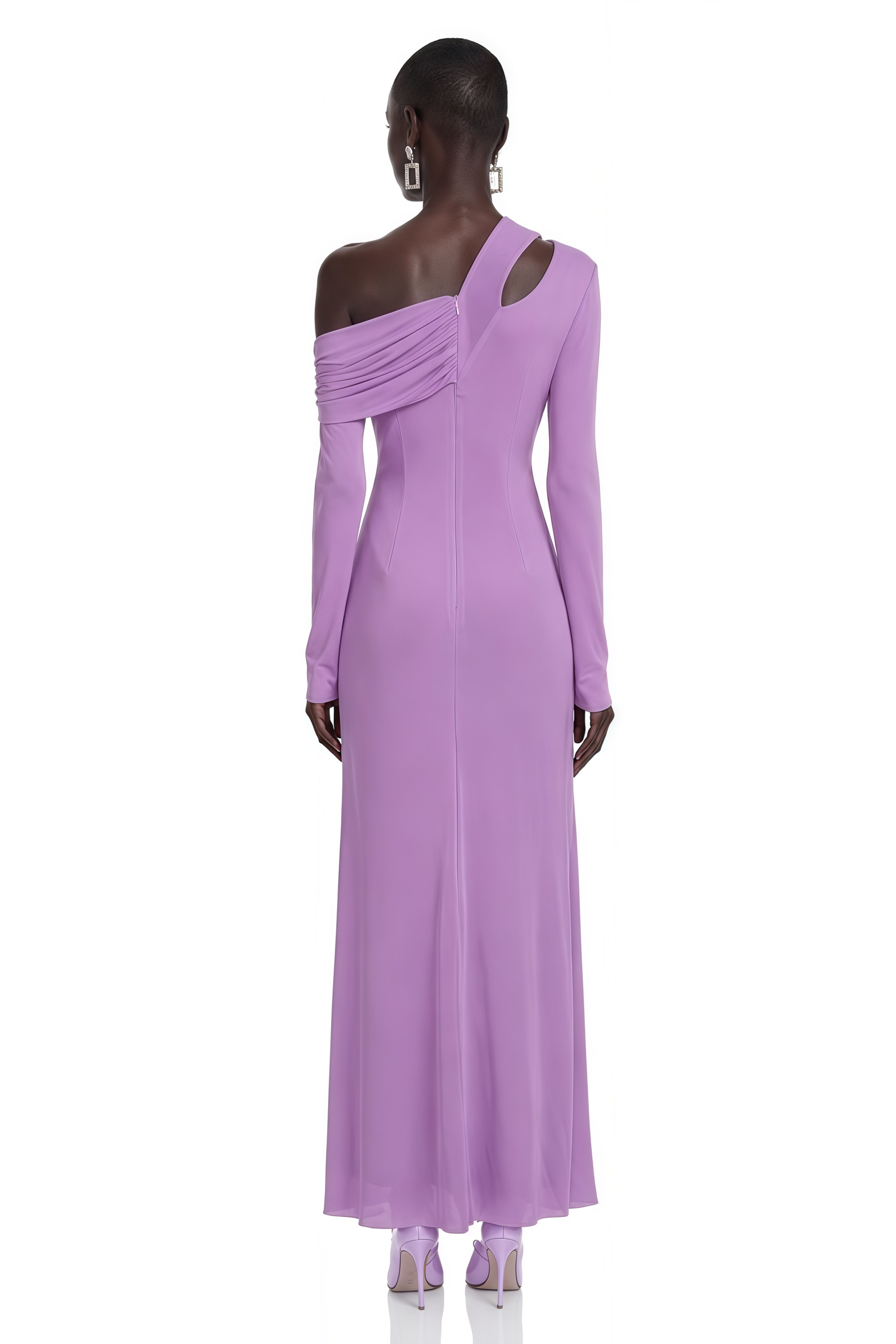 Dolores Purple Long Sleeve One Shoulder Ruched Maxi Dress