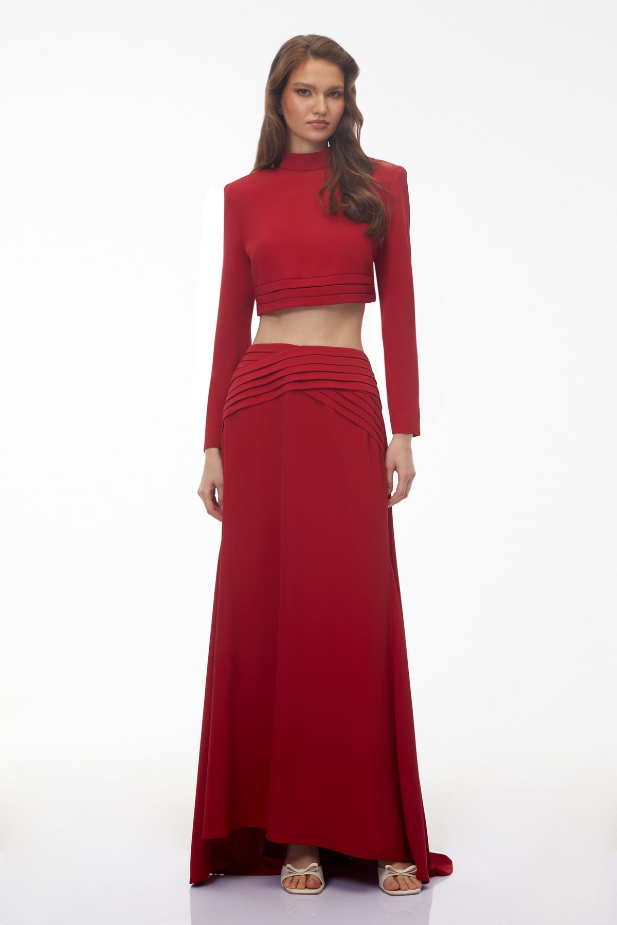 Domenica Red Turtleneck Top & Ruched Skirt Set
