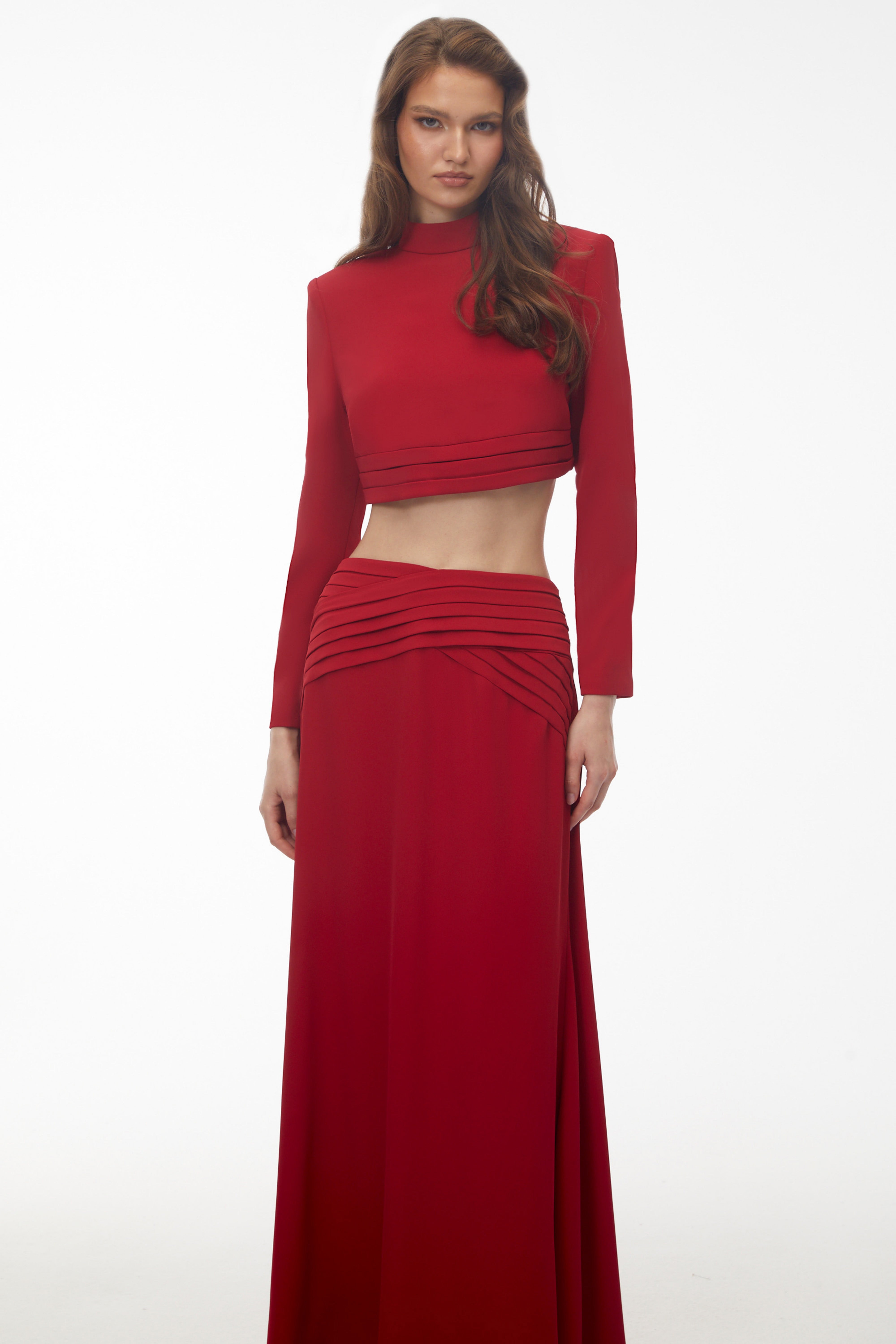 Domenica Red Turtleneck Top & Ruched Skirt Set (Final Sale)