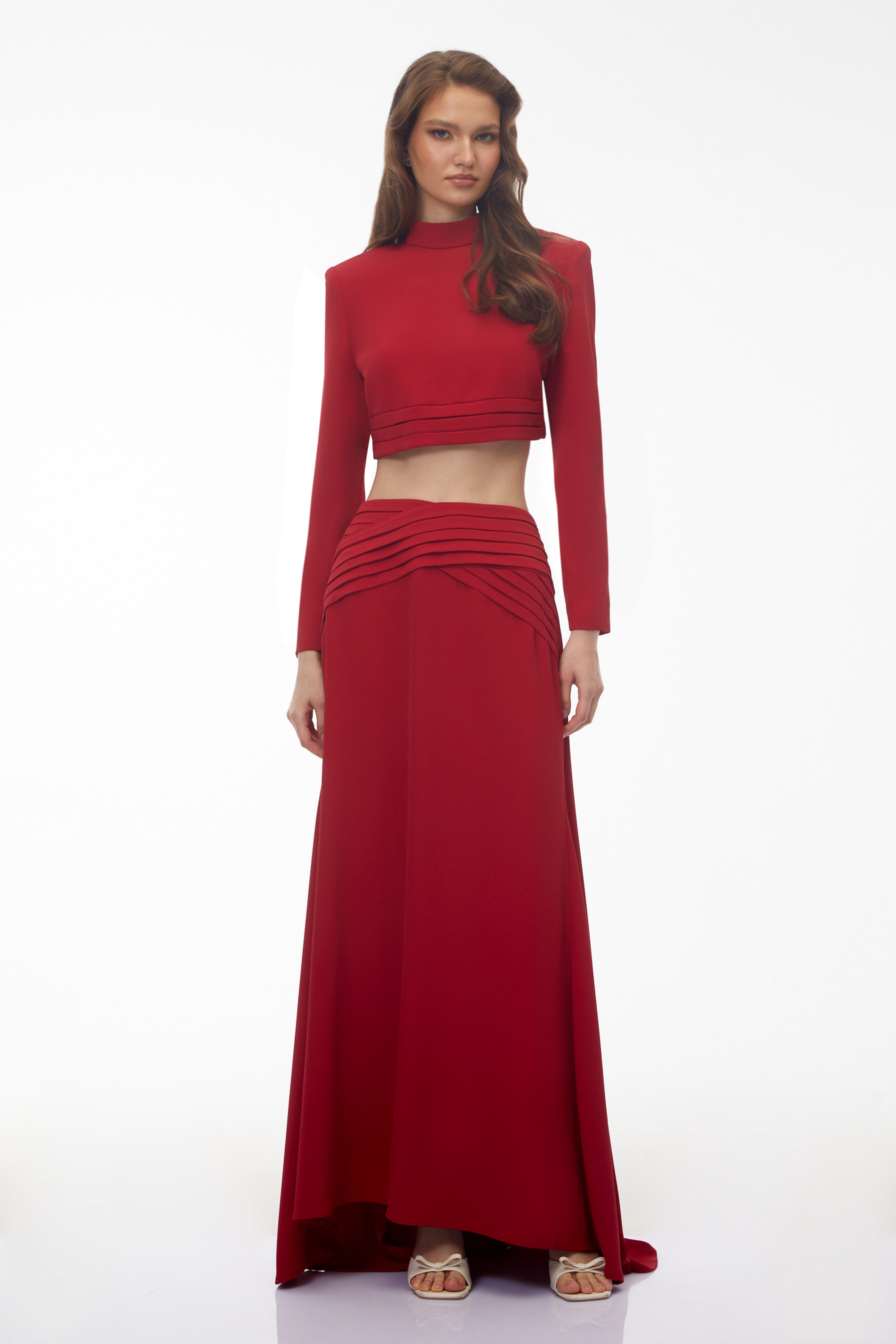 Domenica Red Turtleneck Top & Ruched Skirt Set (Final Sale)