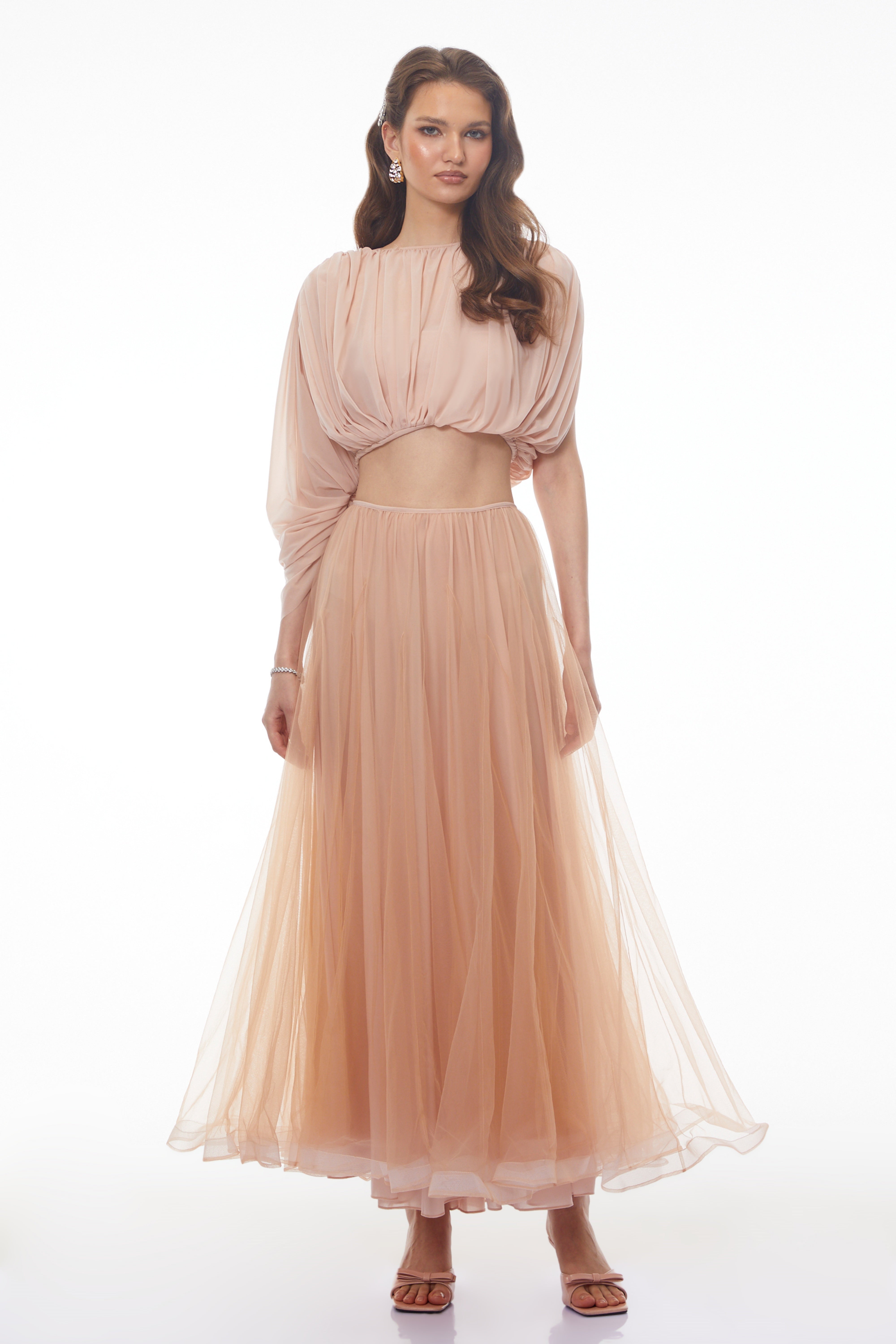 Donatella Pink Boat Neck Top & Pleated Skirt Set