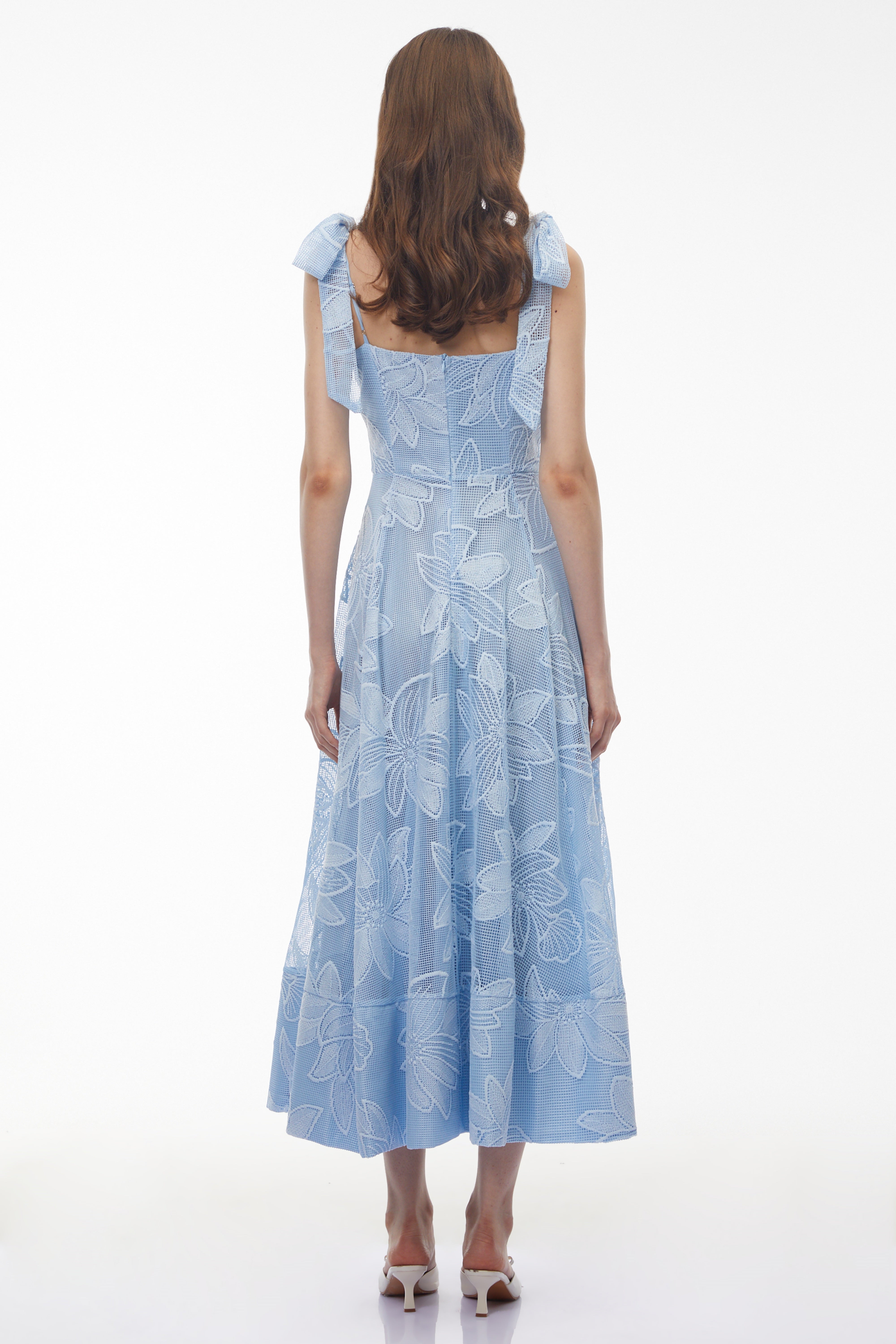 Doris Blue Sweetheart Floral Embroidered Maxi Dress