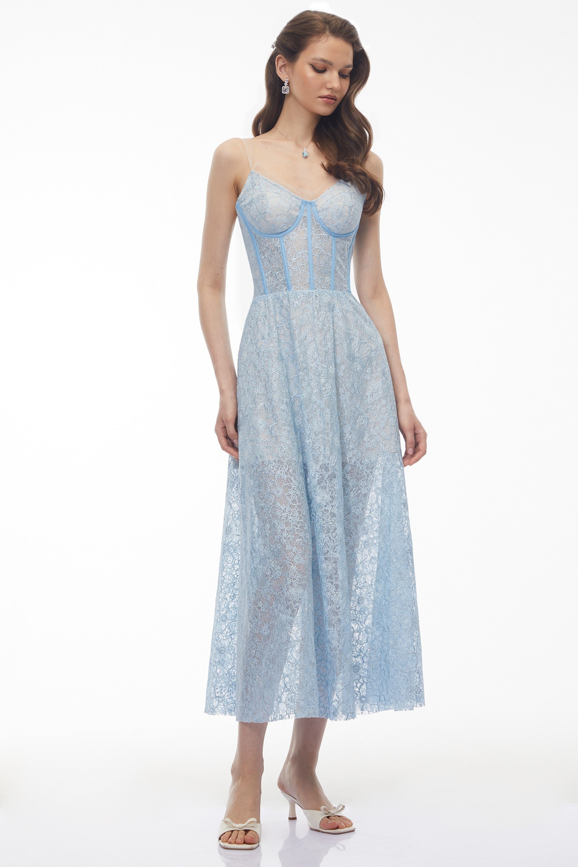 Dorothea Baby Blue Floral Lace Sleeveless Maxi Dress