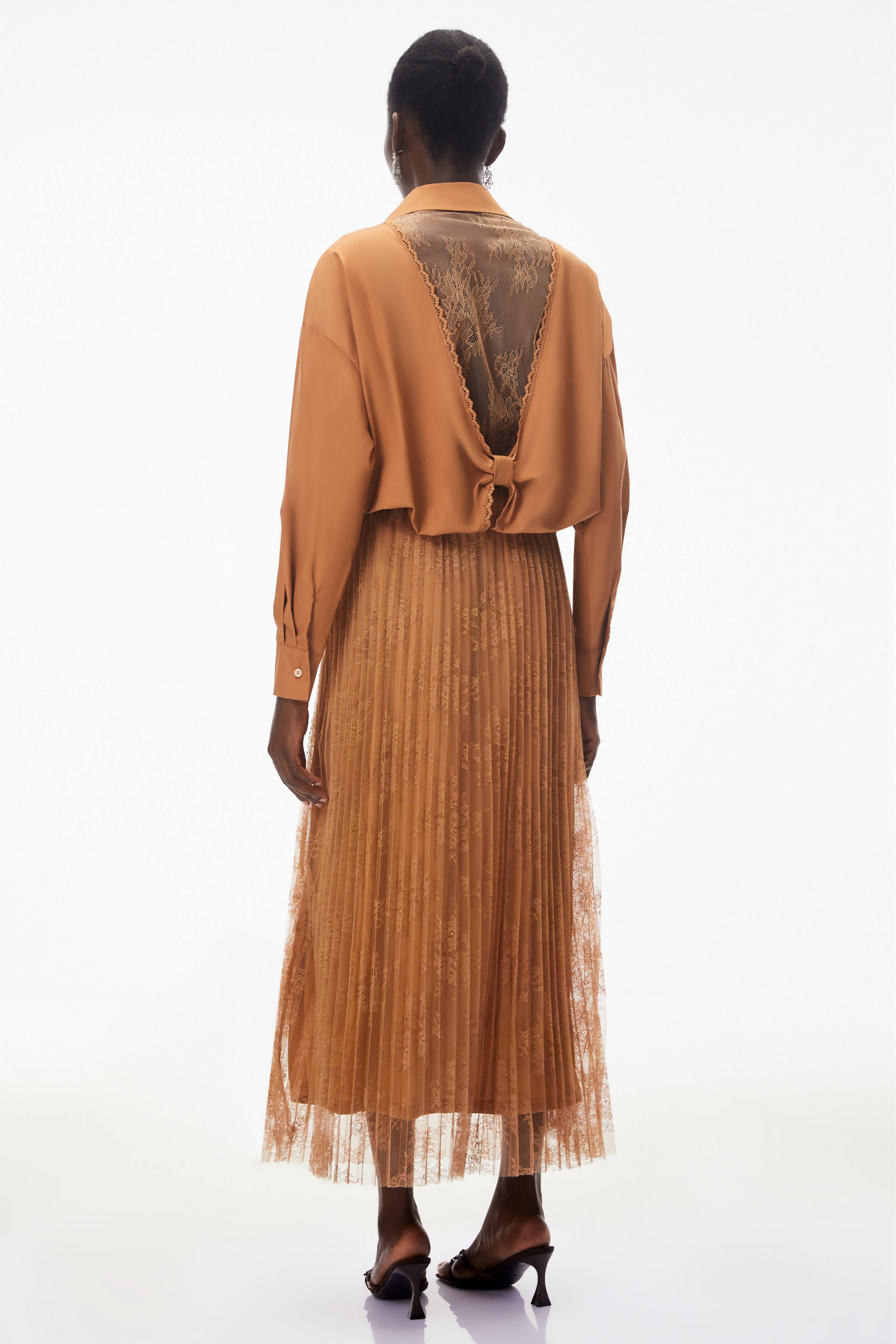 Dryope Brown Button Down Shirt & Skirt Set