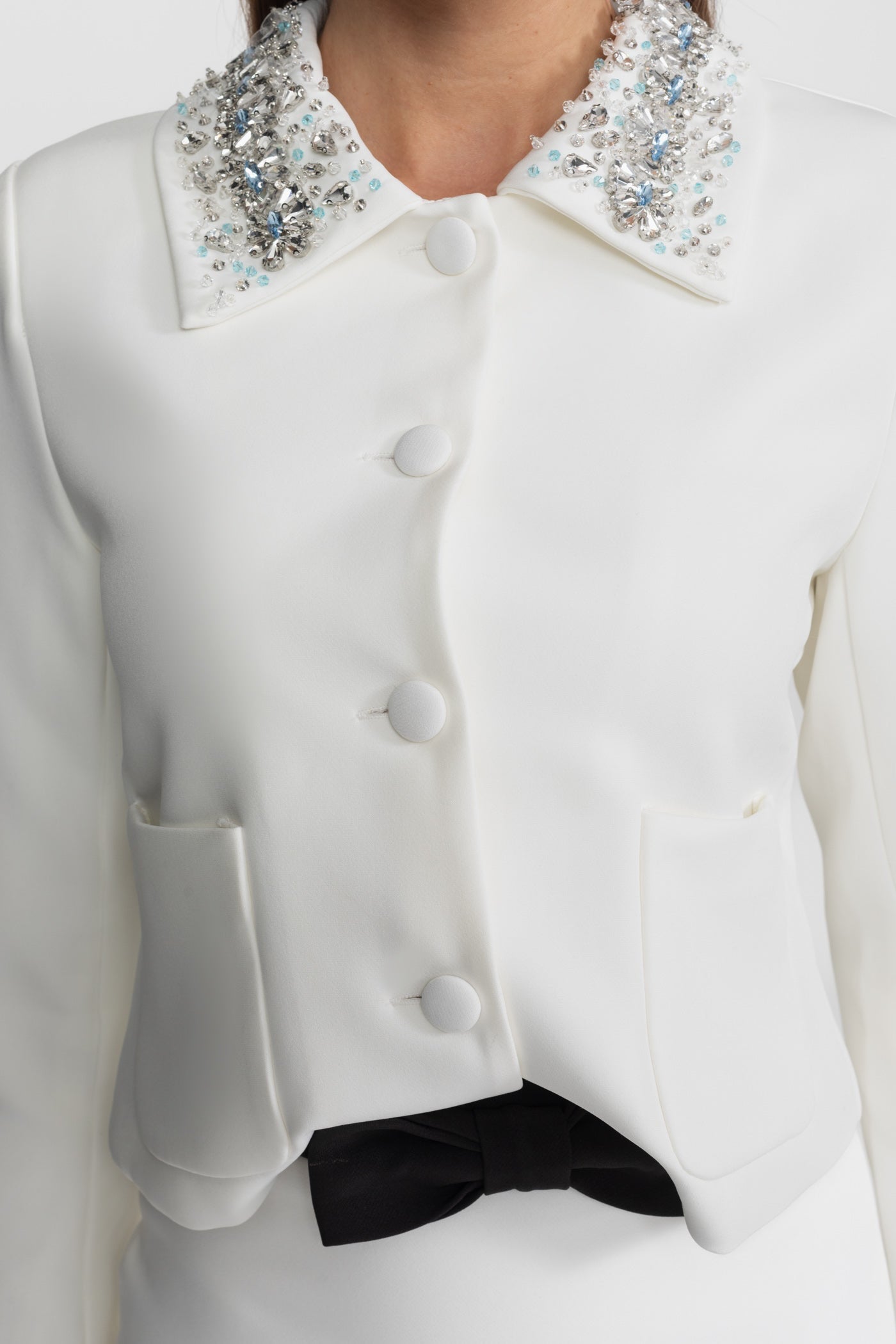 Mini Skirt with Crystal Embellished Hem – White