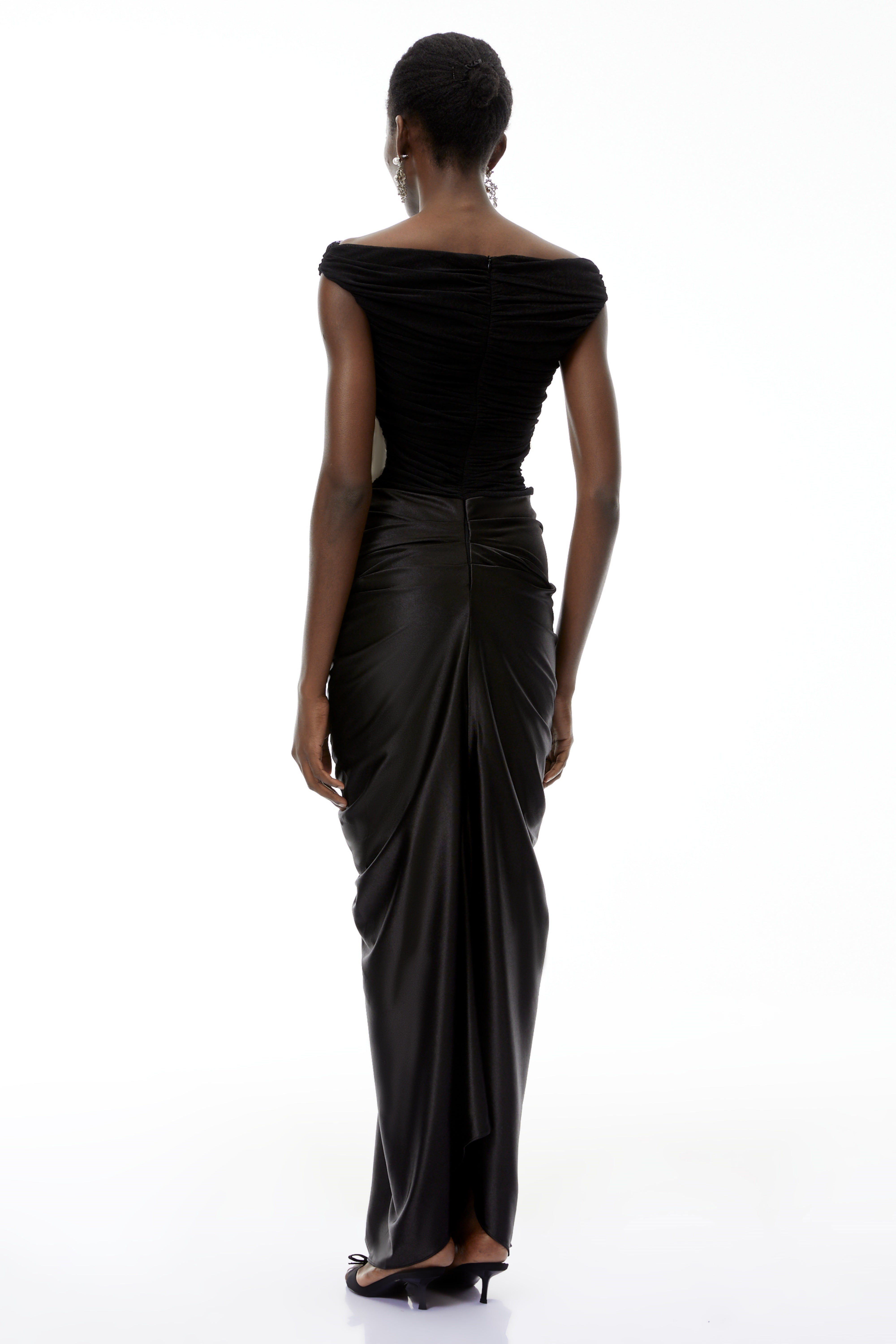 Eden Black Off-Shoulder Ruched Maxi Dress (Final Sale)
