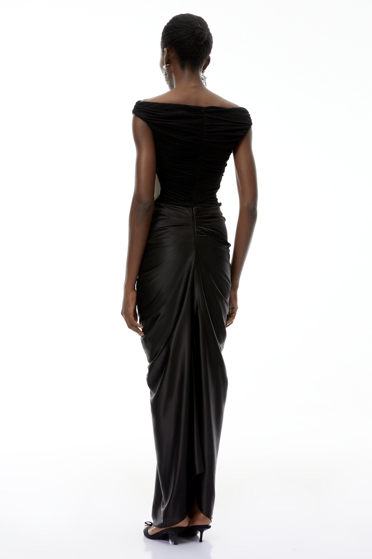 Eden Black Off-Shoulder Ruched Maxi Dress (Final Sale)