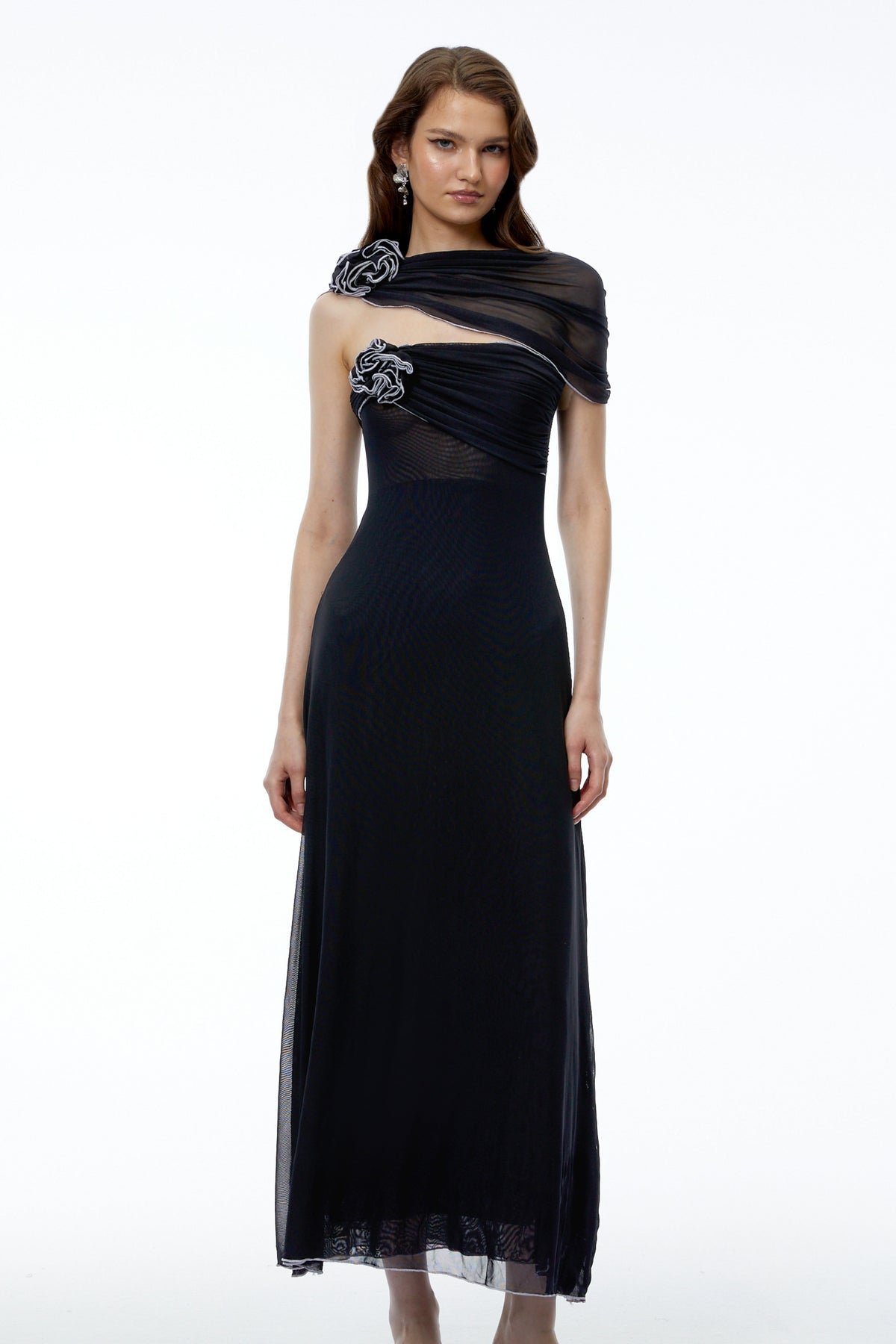 Eden Black One Shoulder Asymmetrical Maxi Dress