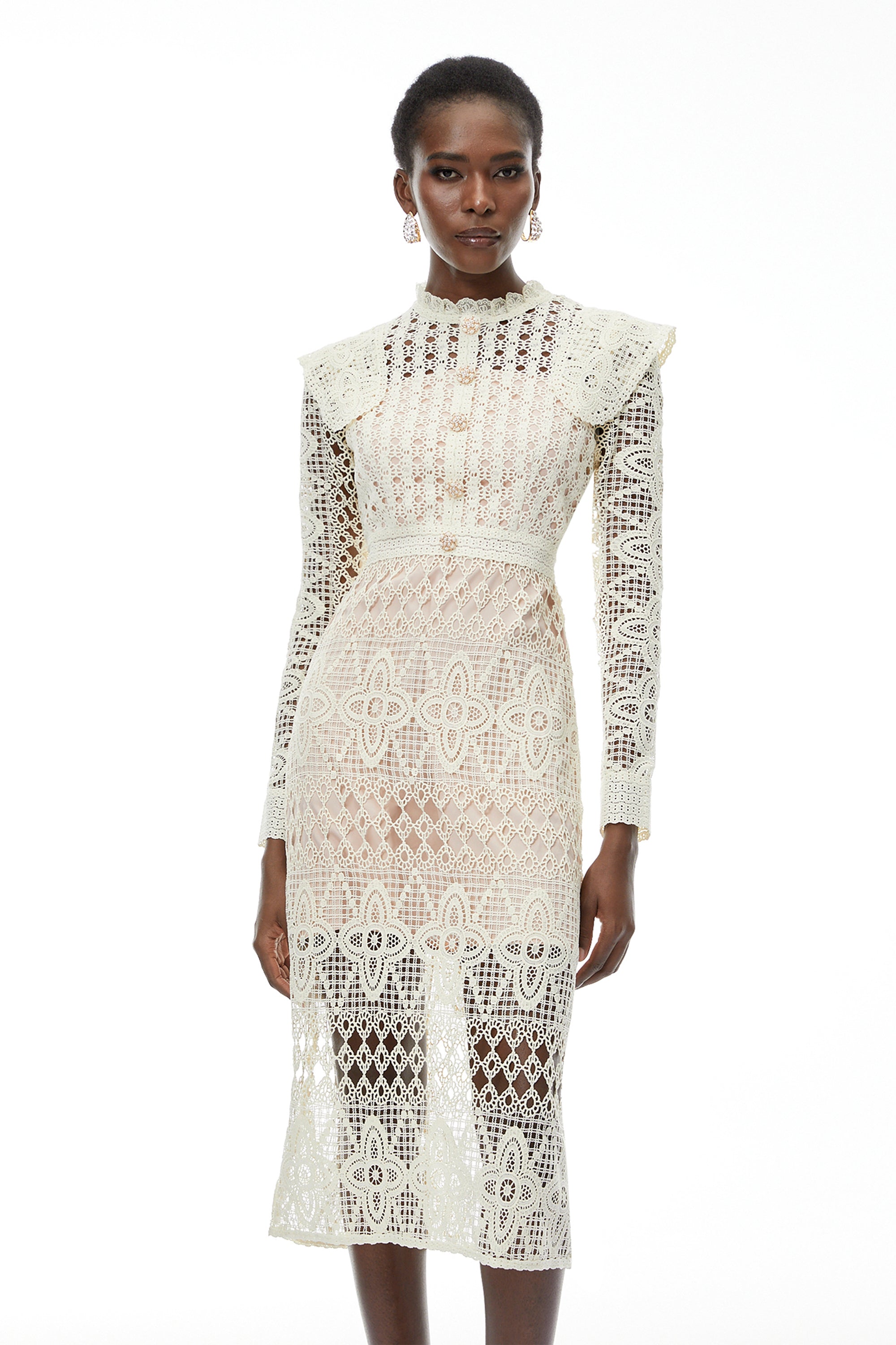 Eglantine Ivory Cut-Out Floral Lace Midi Dress (Final Sale-US Only)