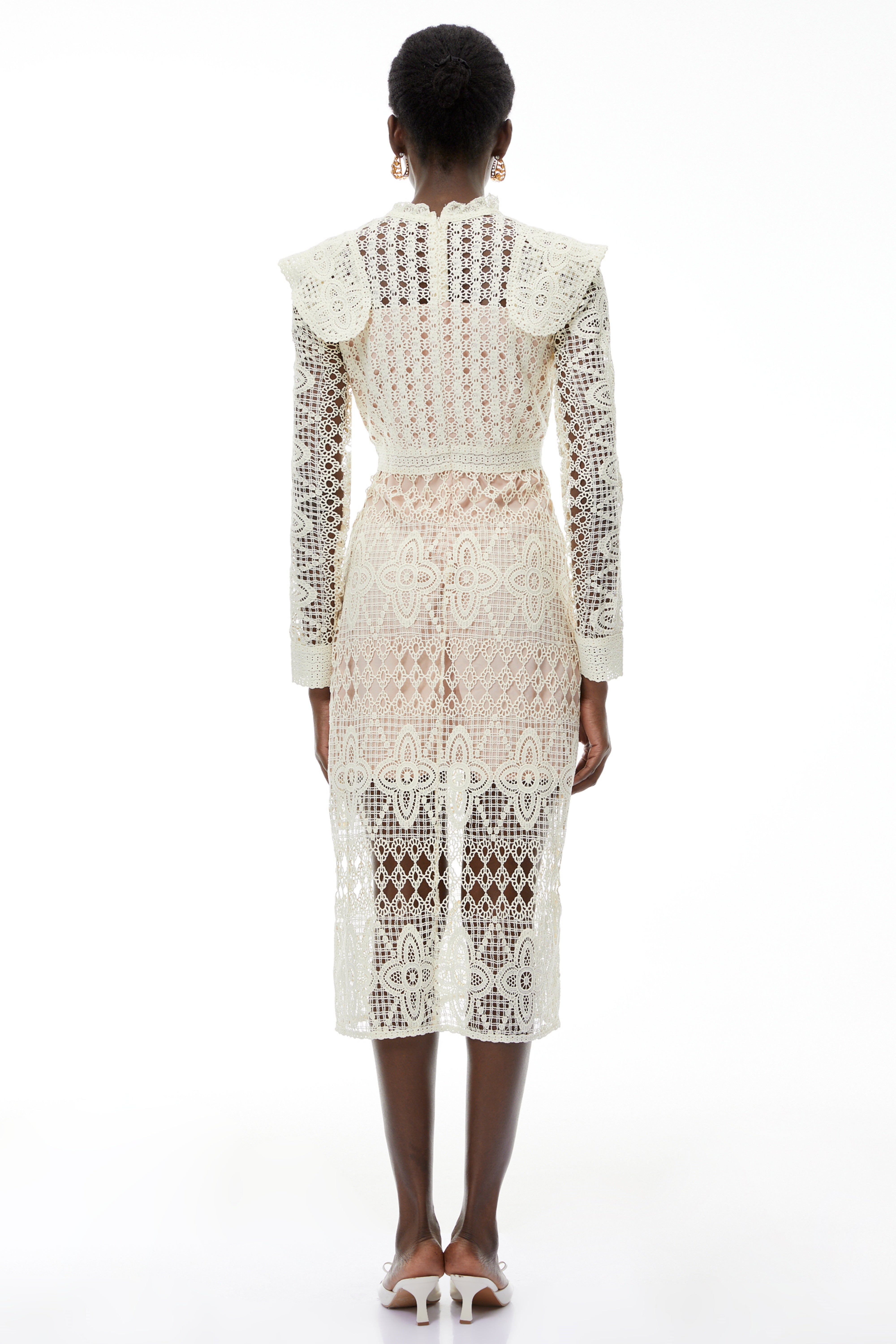 Eglantine Ivory Cut-Out Floral Lace Midi Dress