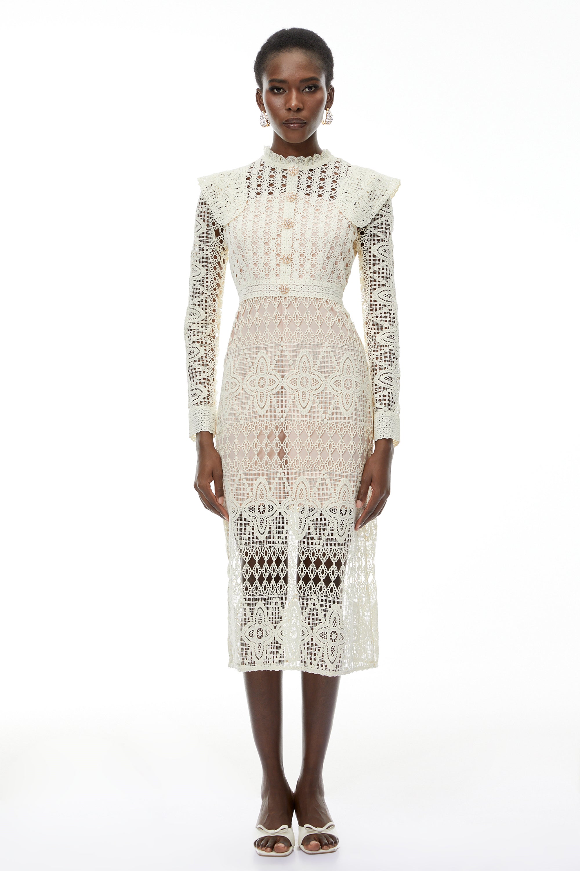 Eglantine Ivory Cut-Out Floral Lace Midi Dress (Final Sale-US Only)