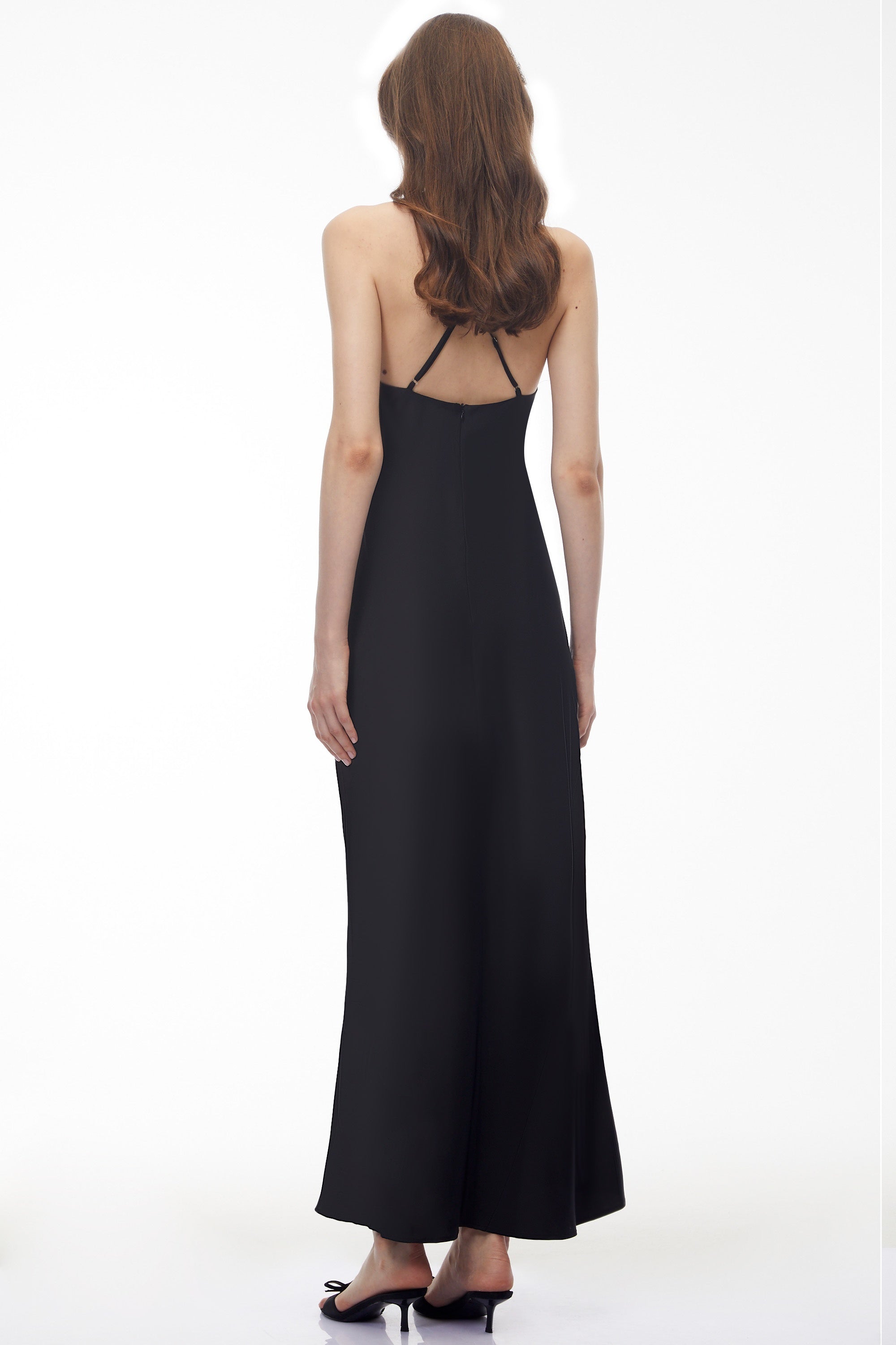 Eila Black Semi-Sheer Draped Maxi Dress