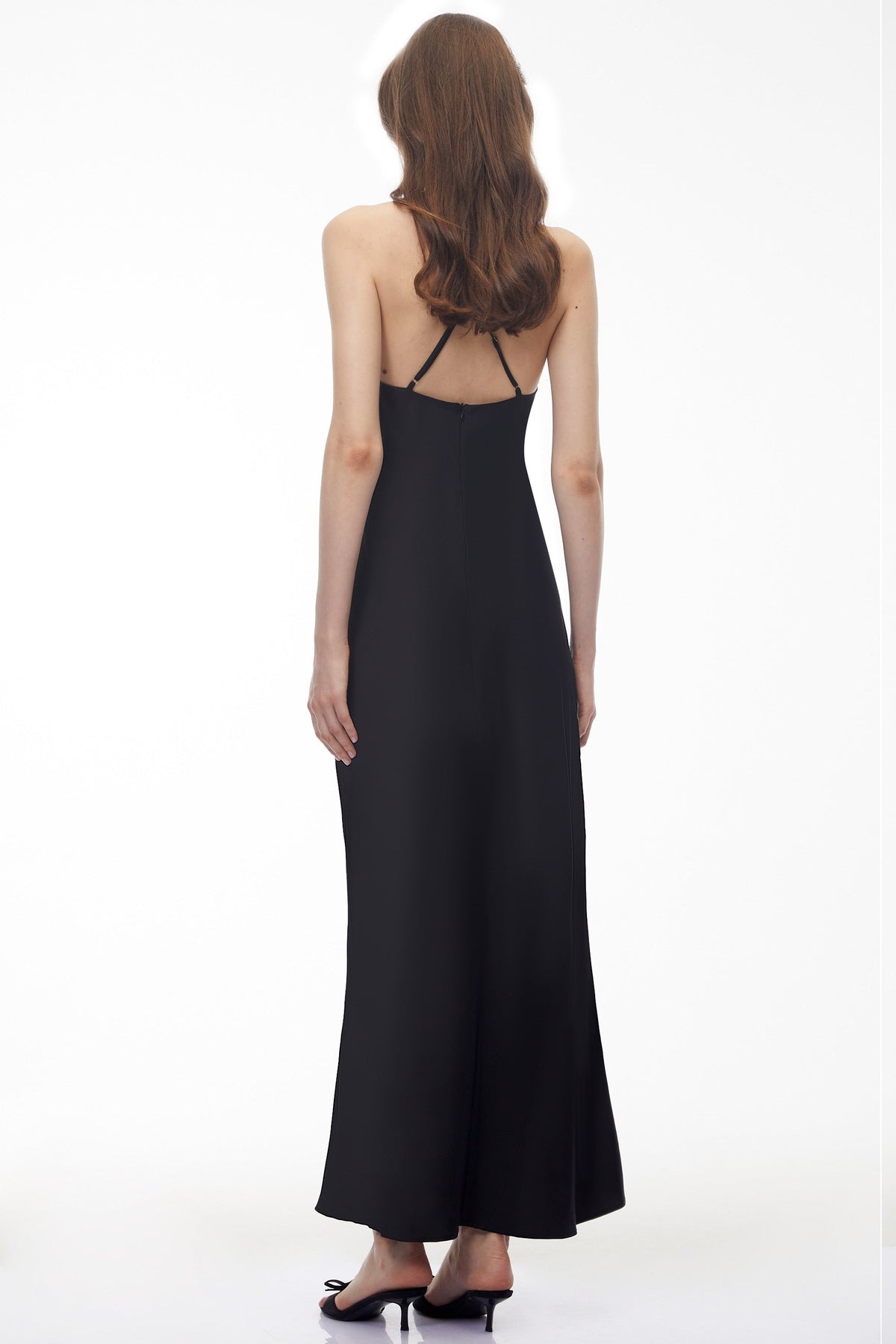 Eila Black Semi-Sheer Draped Maxi Dress (Final Sale)