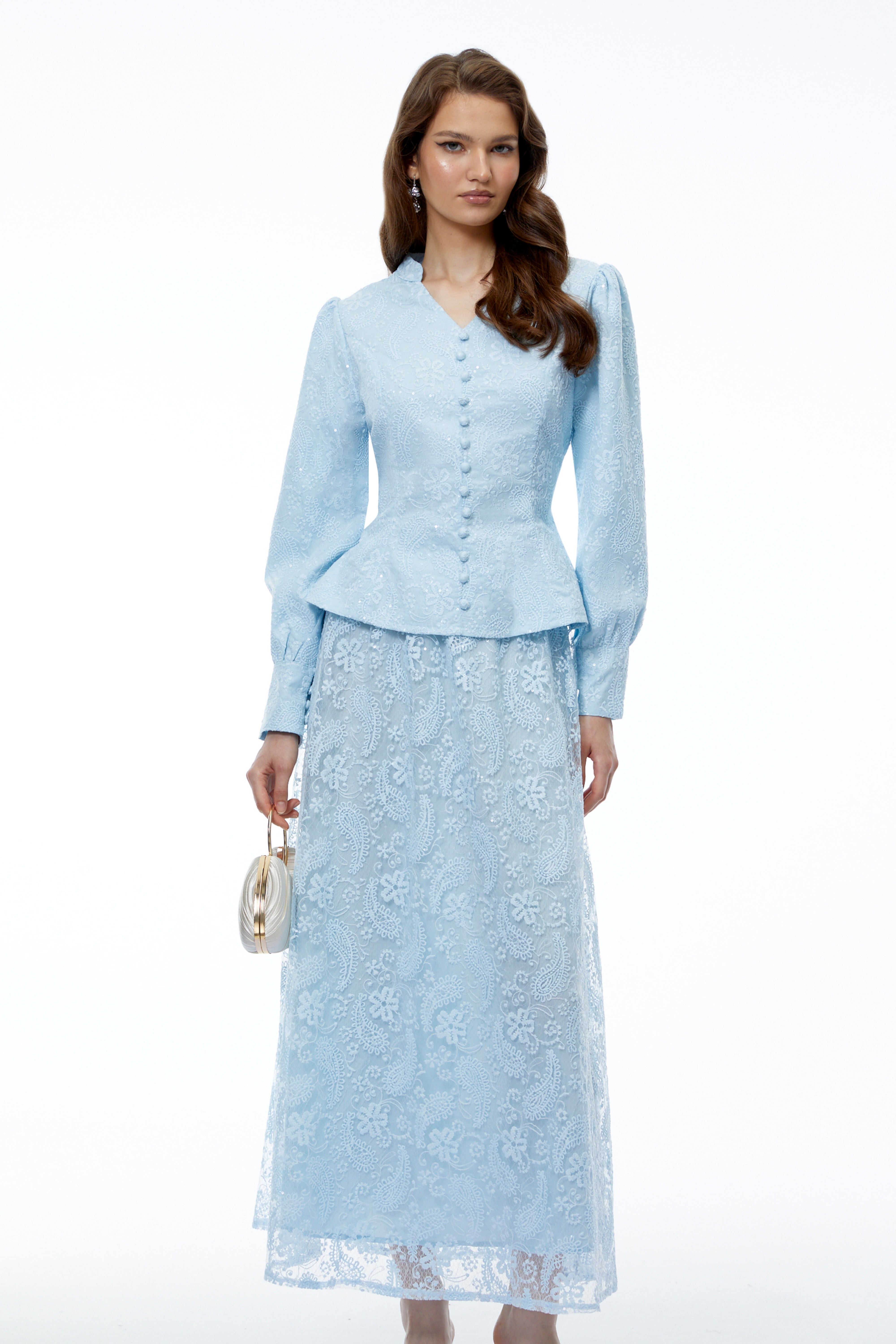 Eilish Blue Floral Print Top & Skirt Set