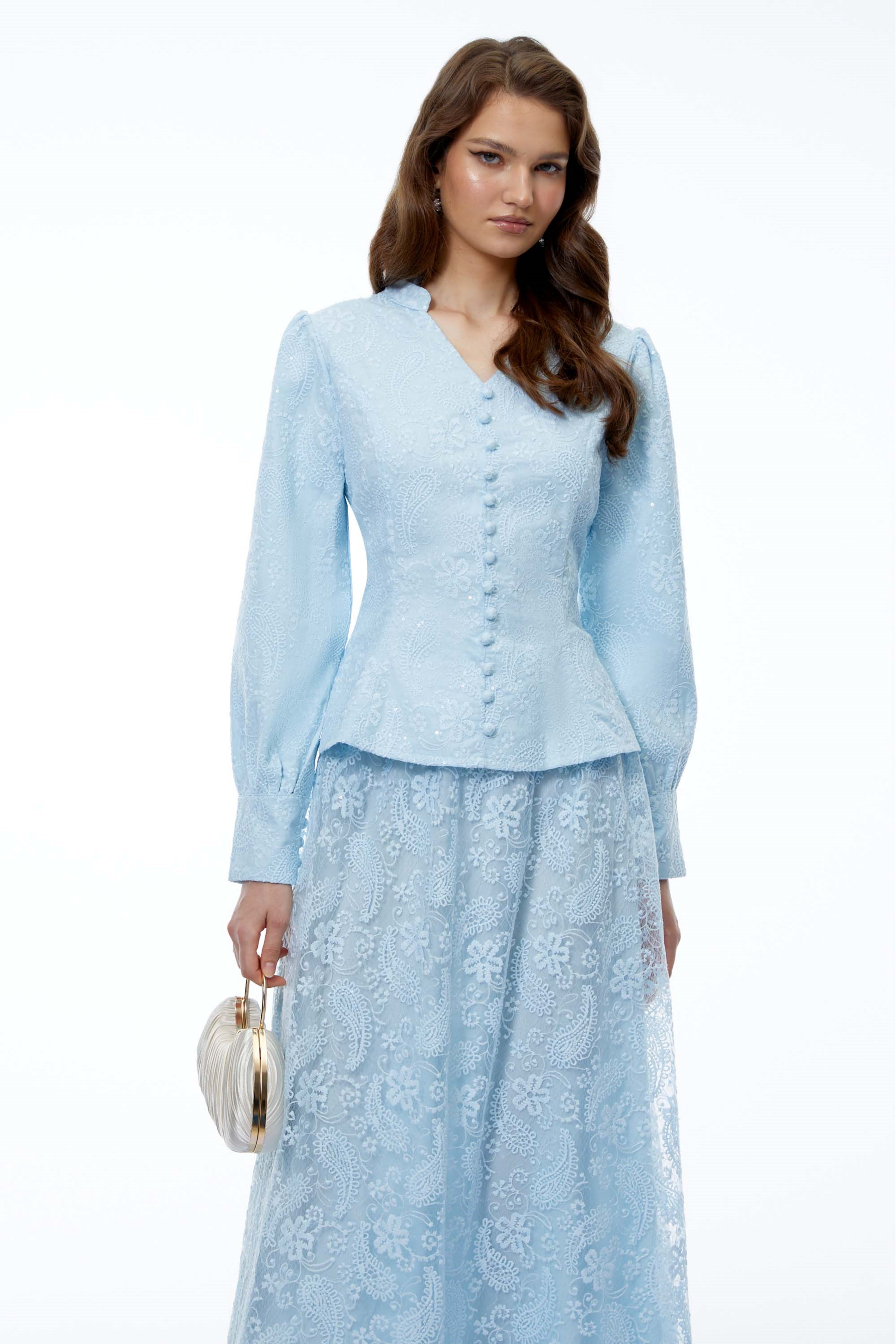 Eilish Blue Floral Print Top & Skirt Set