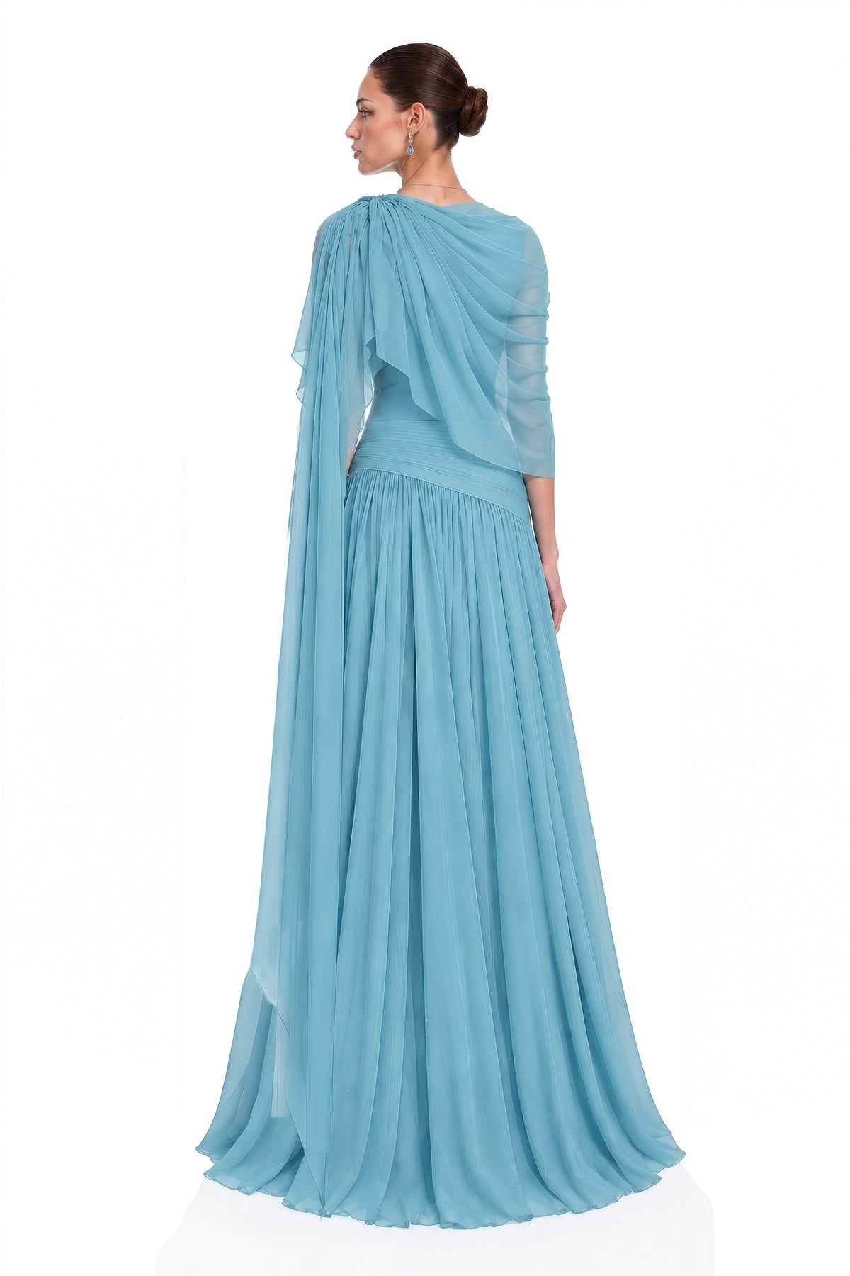 eirlys dusty blue draped one shoulder maxi dress set