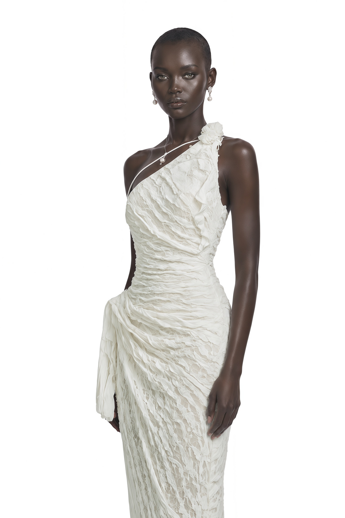 ekaterina white one shoulder floral lace maxi dress
